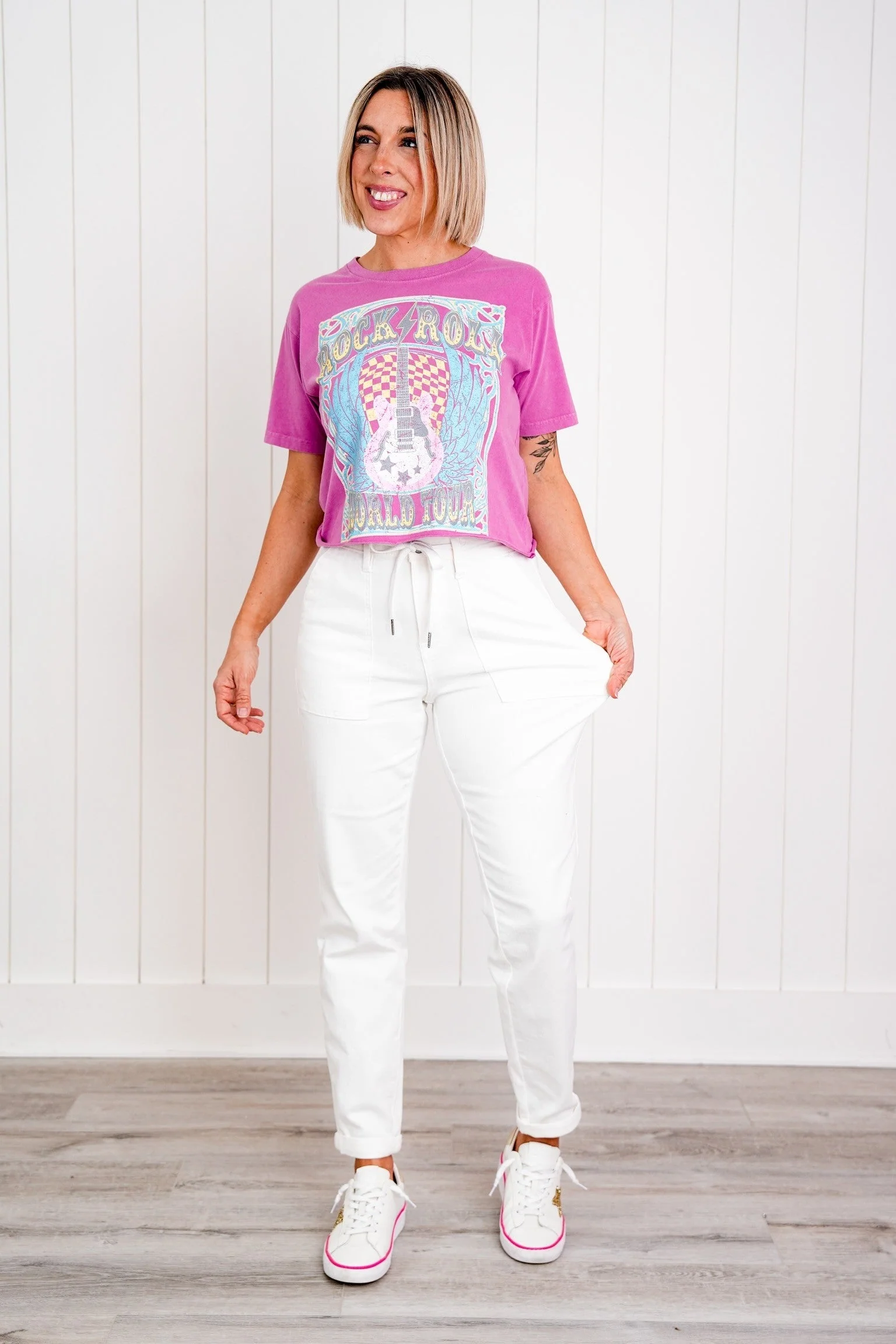 Judy Blue WHITE Airplane Mode High Rise White Cuffed Jogger - Image 9