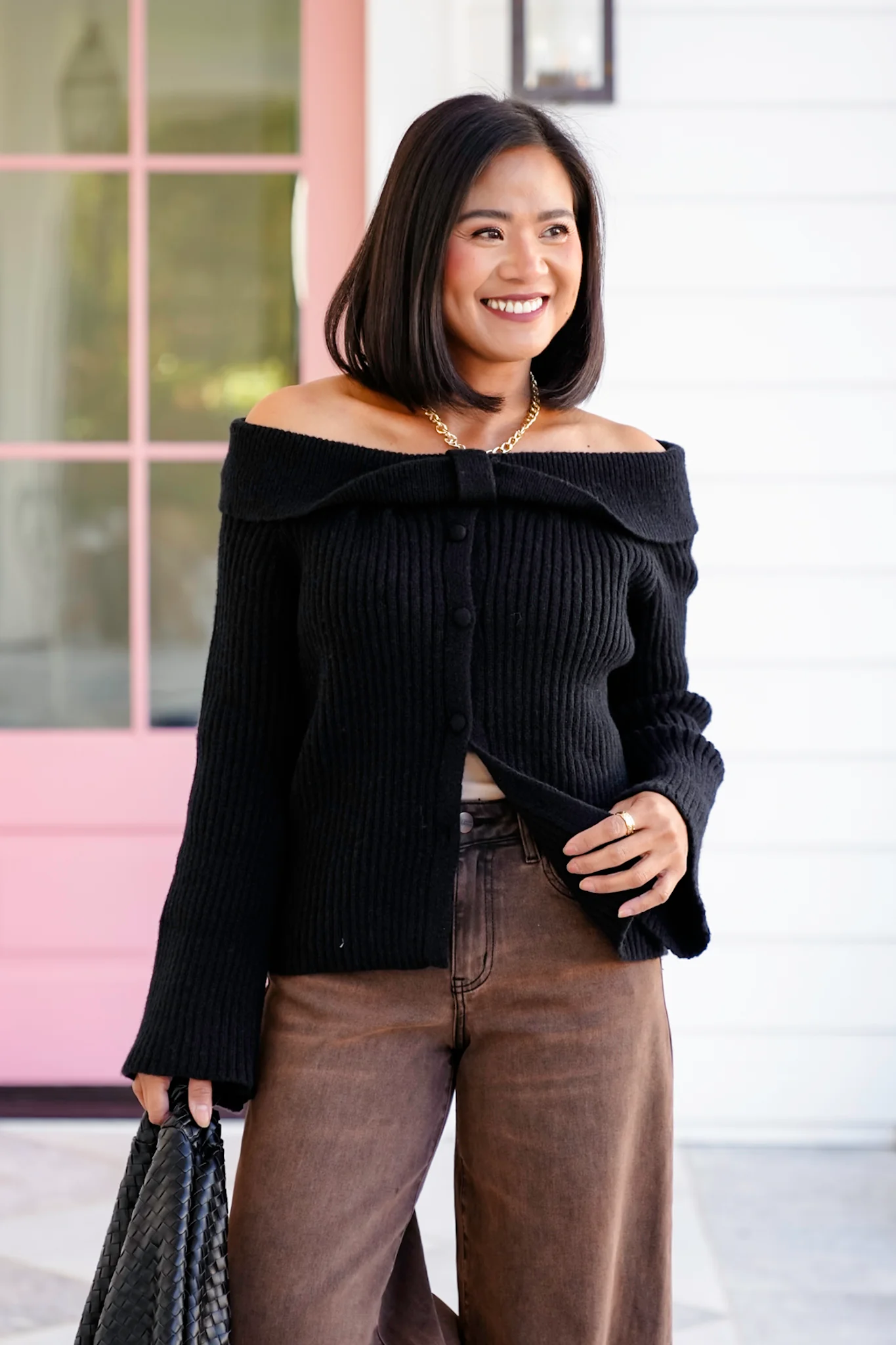 Plus/Reg Knit Long Sleeve Off-shoulder Ribbed Top - Image 2