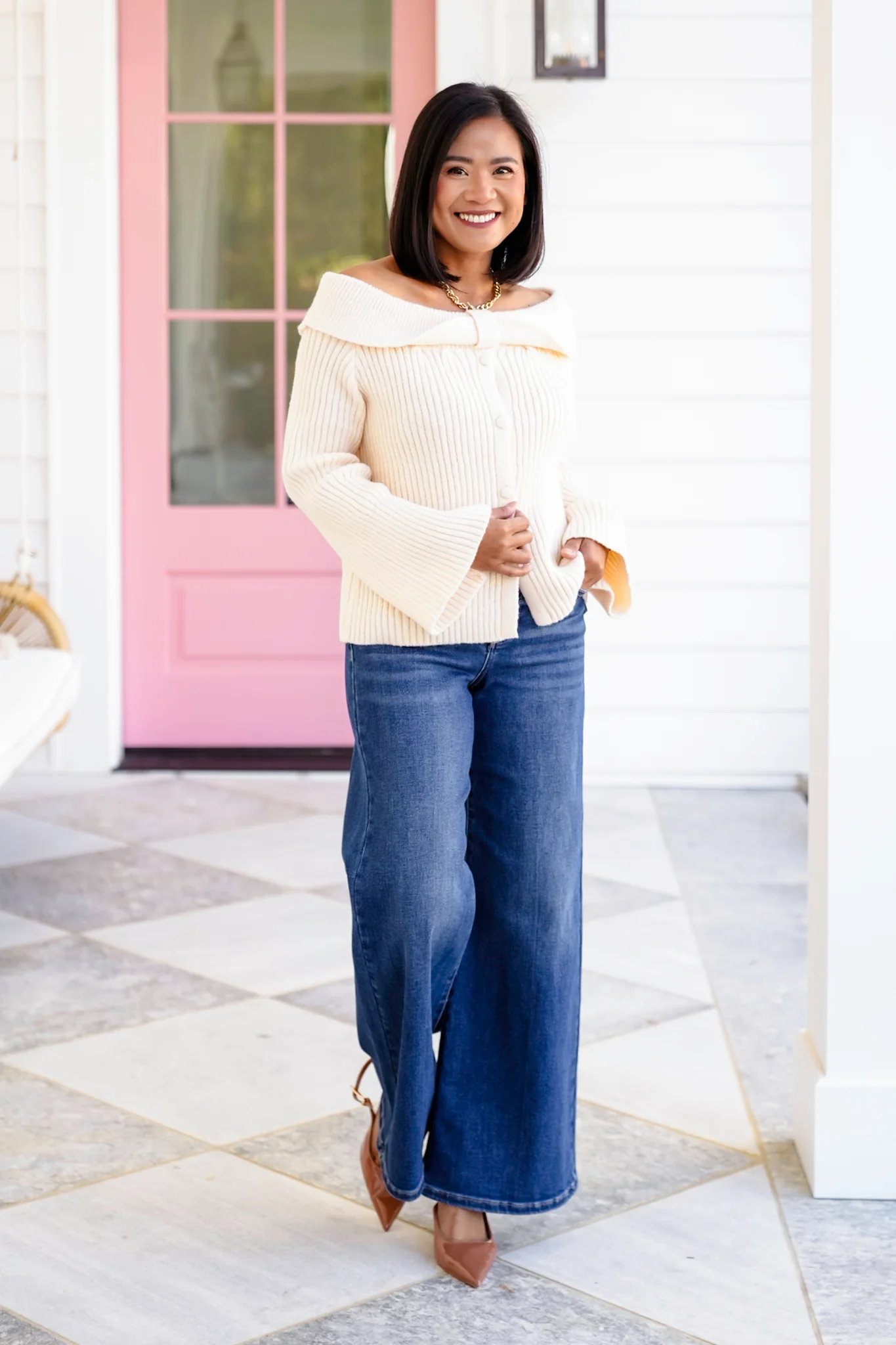 Plus/Reg Knit Long Sleeve Off-shoulder Ribbed Top - Image 7
