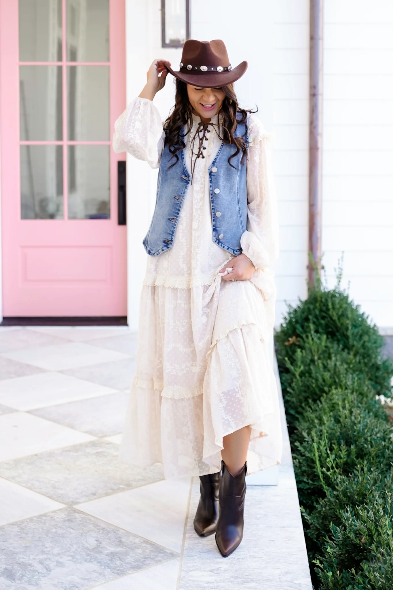 Lace Long Sleeve Lace Up Ruffle Maxi Dress - Image 2