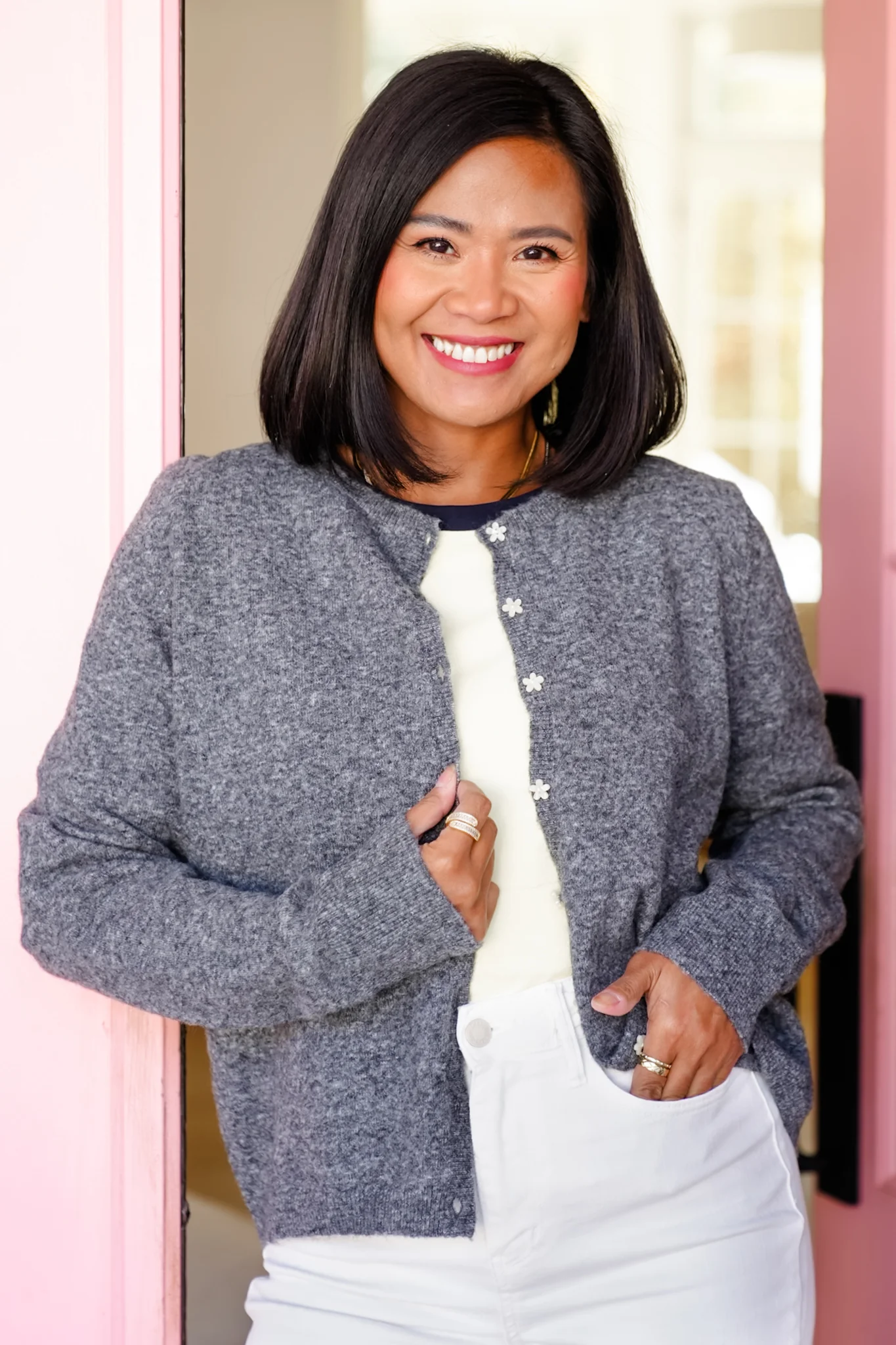 Long Sleeve Flower Button Down Cardigan - Image 7