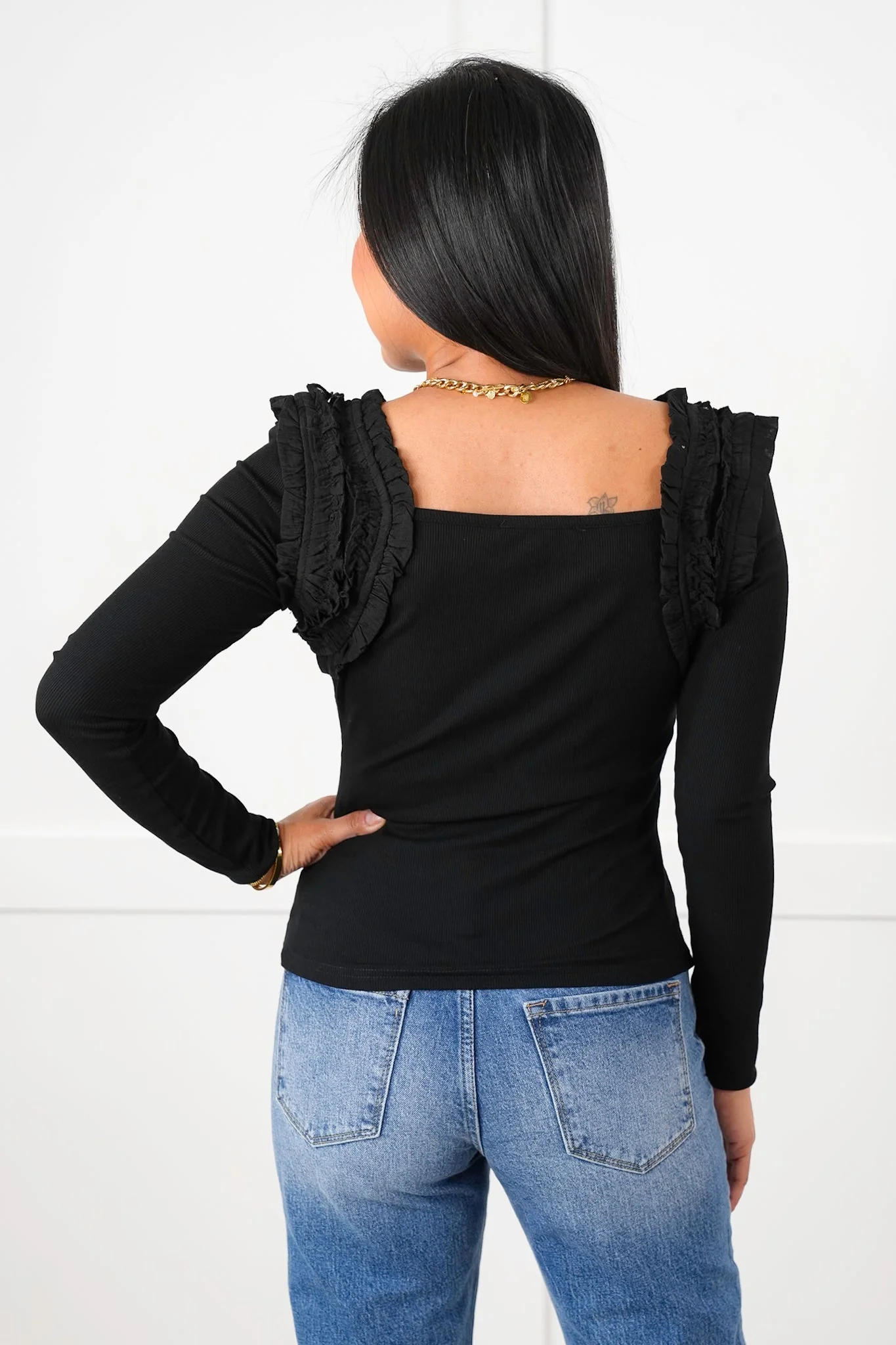 Long Sleeve Square Neck Top with Ruffle Detail - Image 7