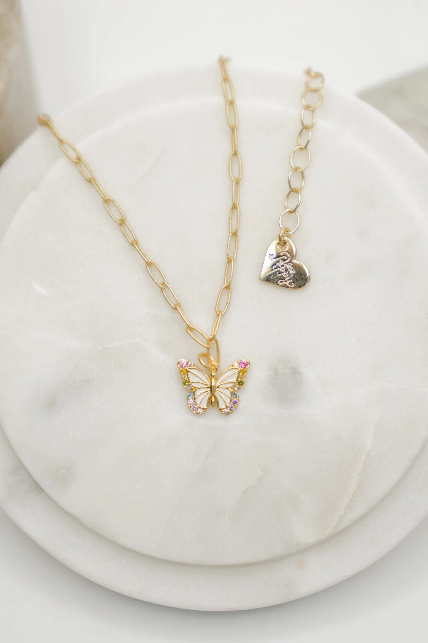 Love, Poppy Butterfly Kisses Gem Detailed Paper Clip Chain Necklace