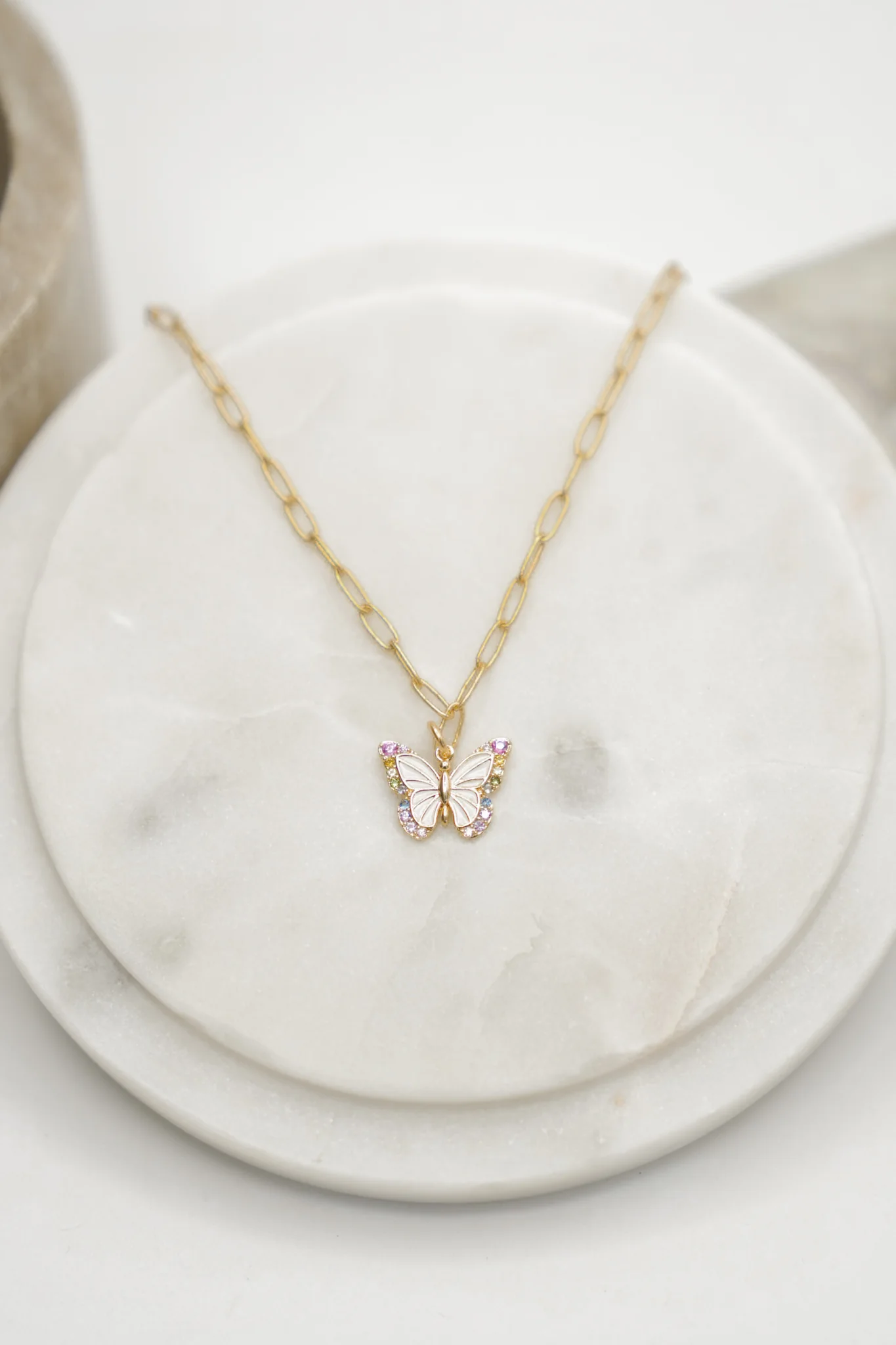 Love, Poppy Butterfly Kisses Gem Detailed Paper Clip Chain Necklace - Image 2
