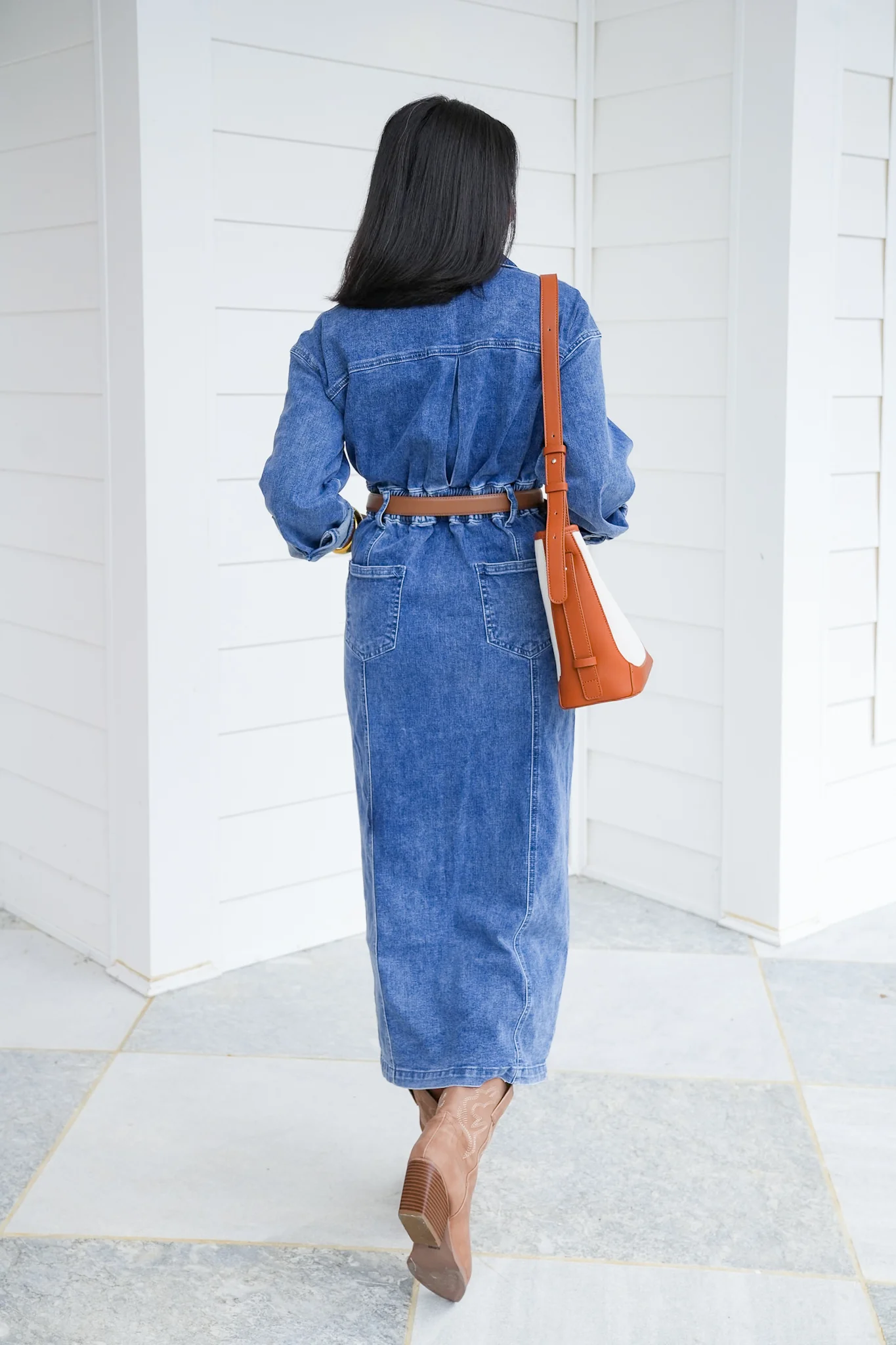 Medium Wash Long Sleeve Zip-Up Utility Maxi Dress - Image 5