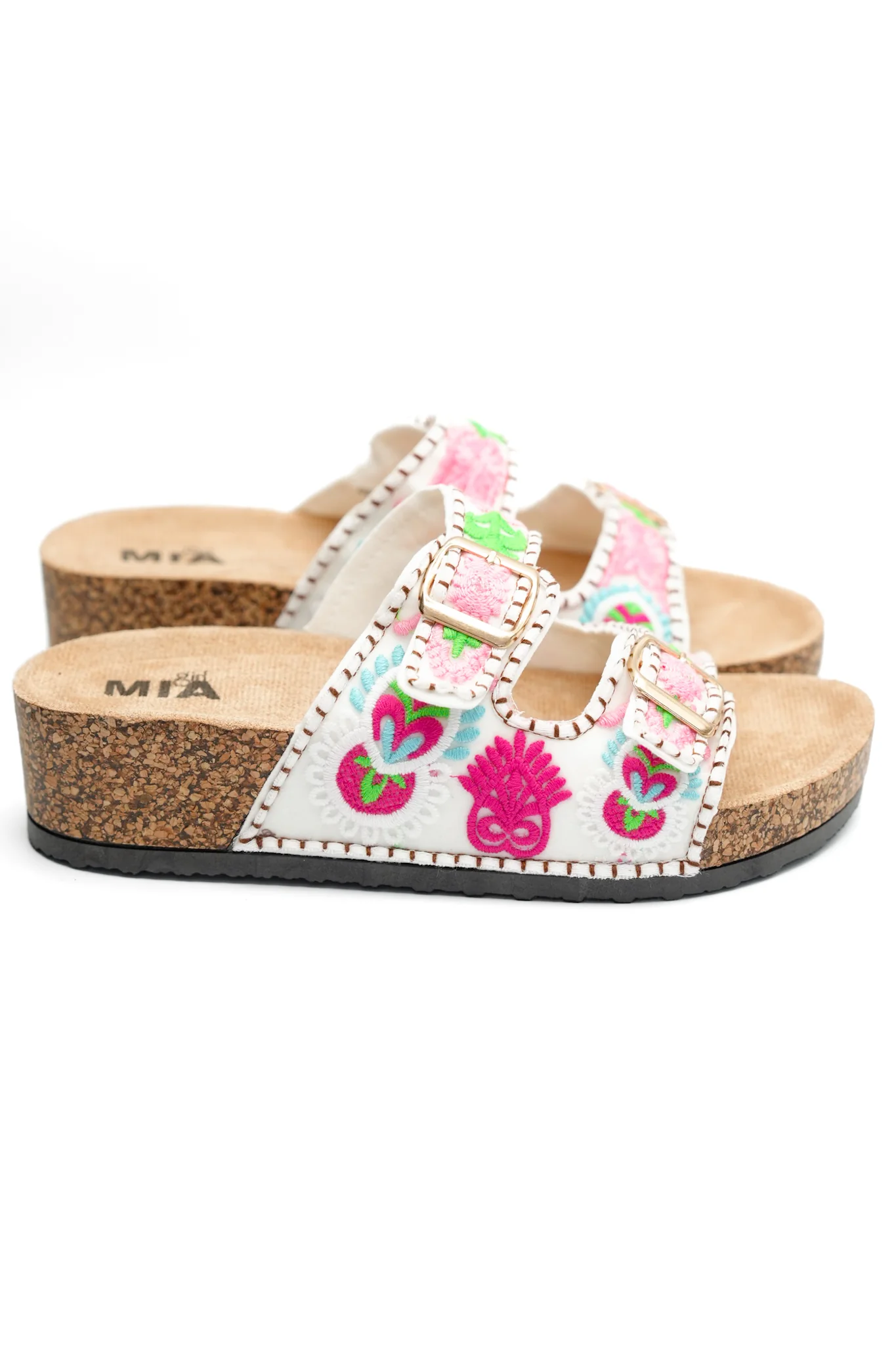 MIA Floral Print Double Buckle Cork Platform Sandal - Image 3
