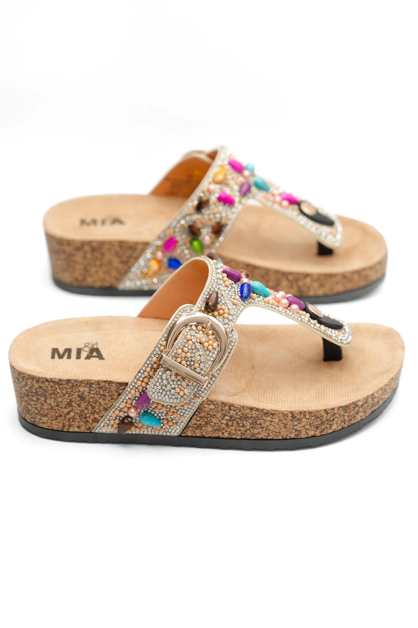 MIA Ornate Beaded Thong Sandal with Cork Sole - Image 3