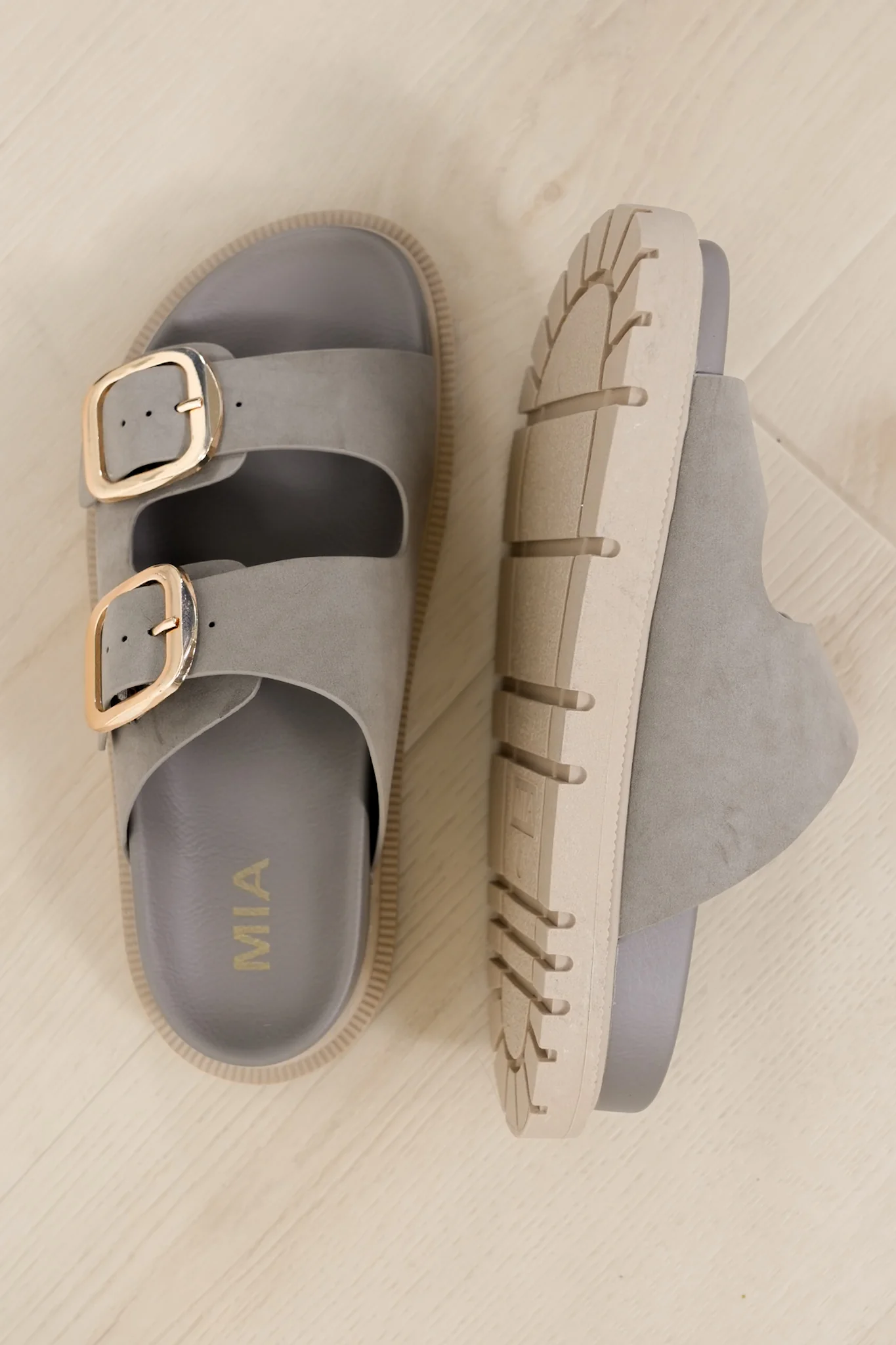 MIA Vegan Suede Double Gold Buckle Platform Slide