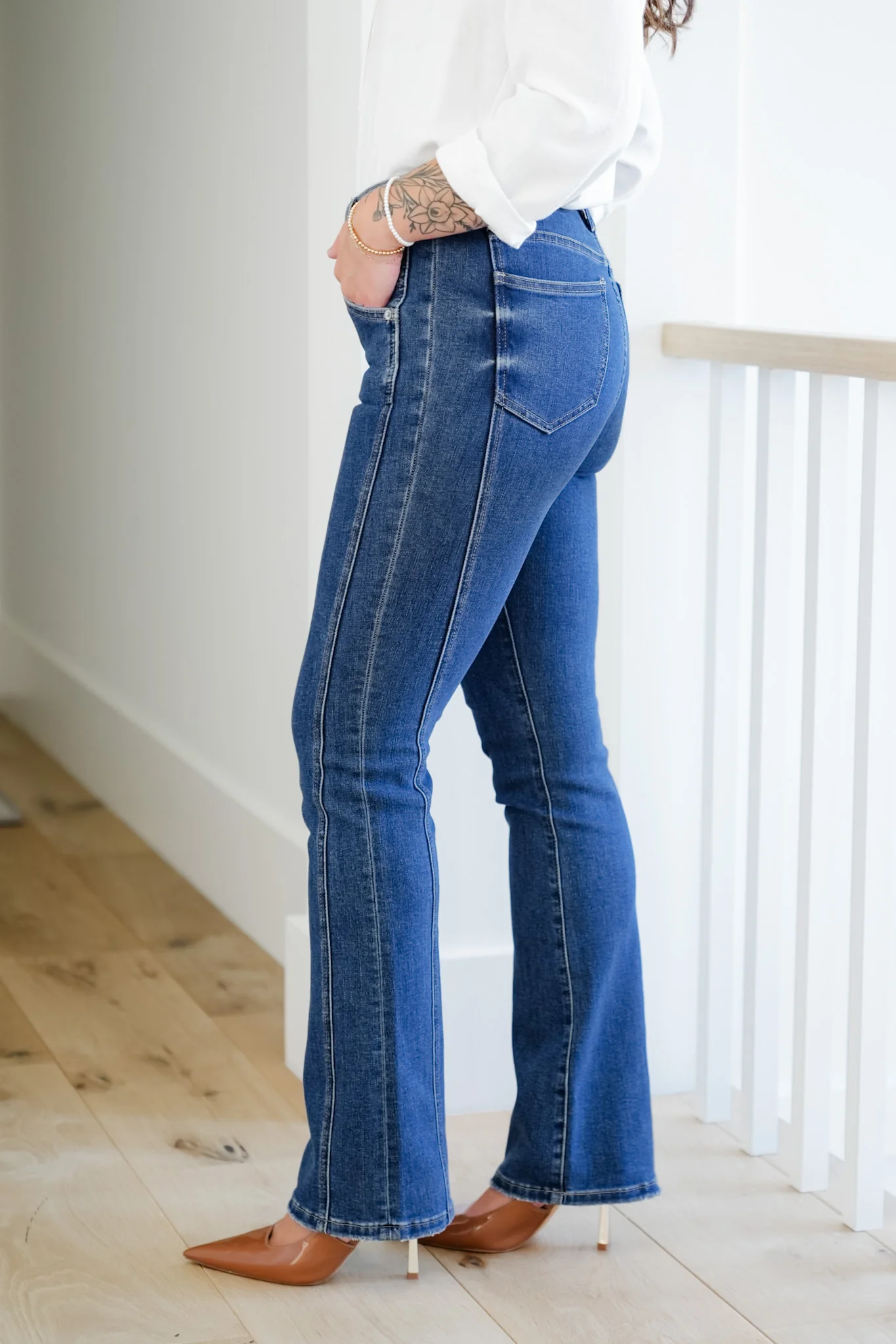 Mica High Rise Dark Wash Tummy Control Side Panel Bootcut Jeans - Image 6