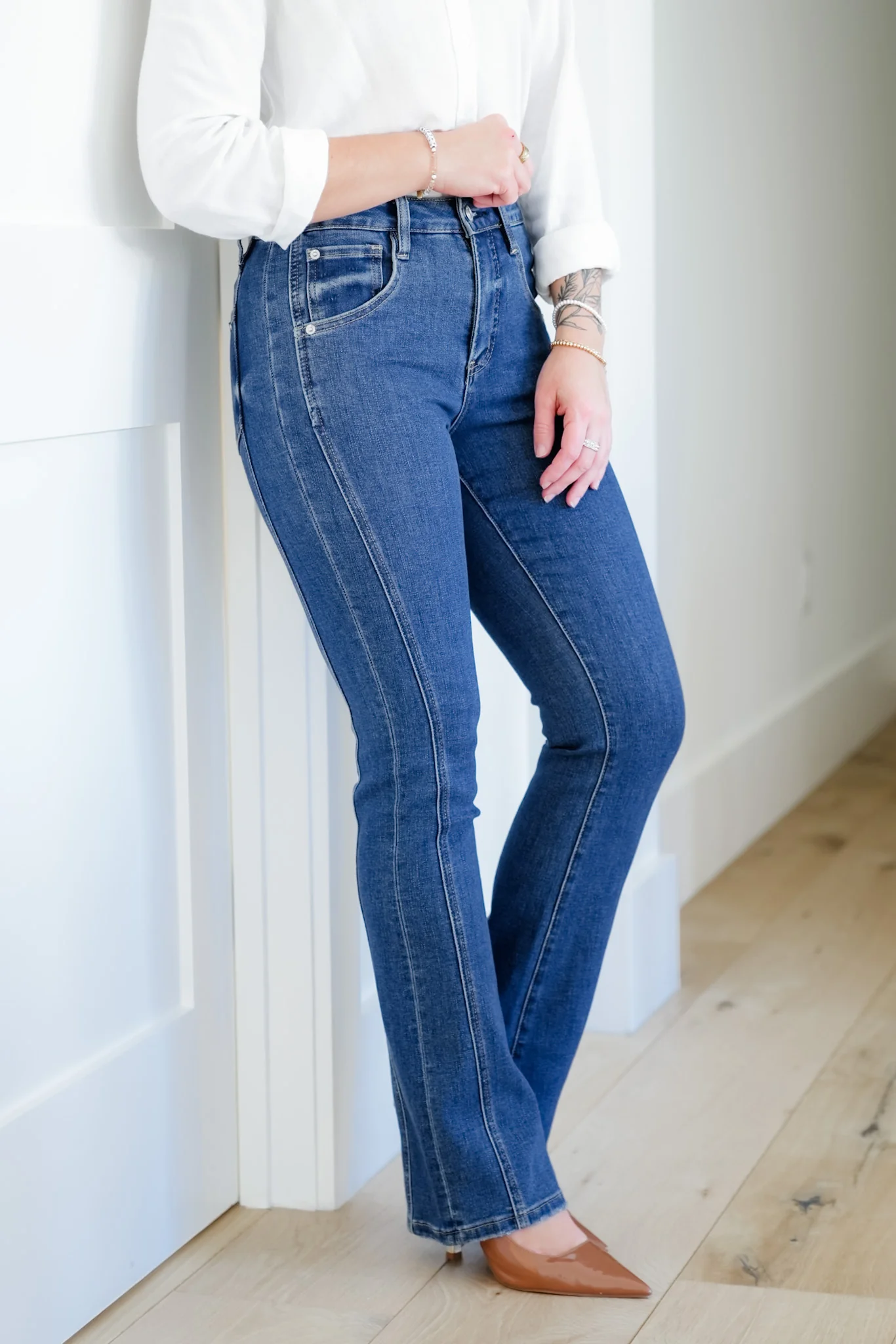 Mica High Rise Dark Wash Tummy Control Side Panel Bootcut Jeans - Image 7