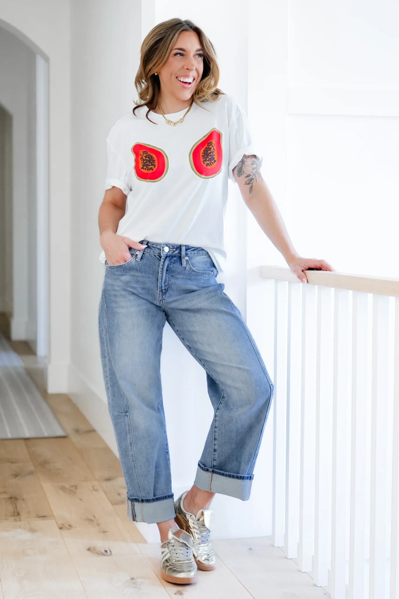 Mica High Rise Light Wash Barrel Jean with Cuffed Hem - Image 11