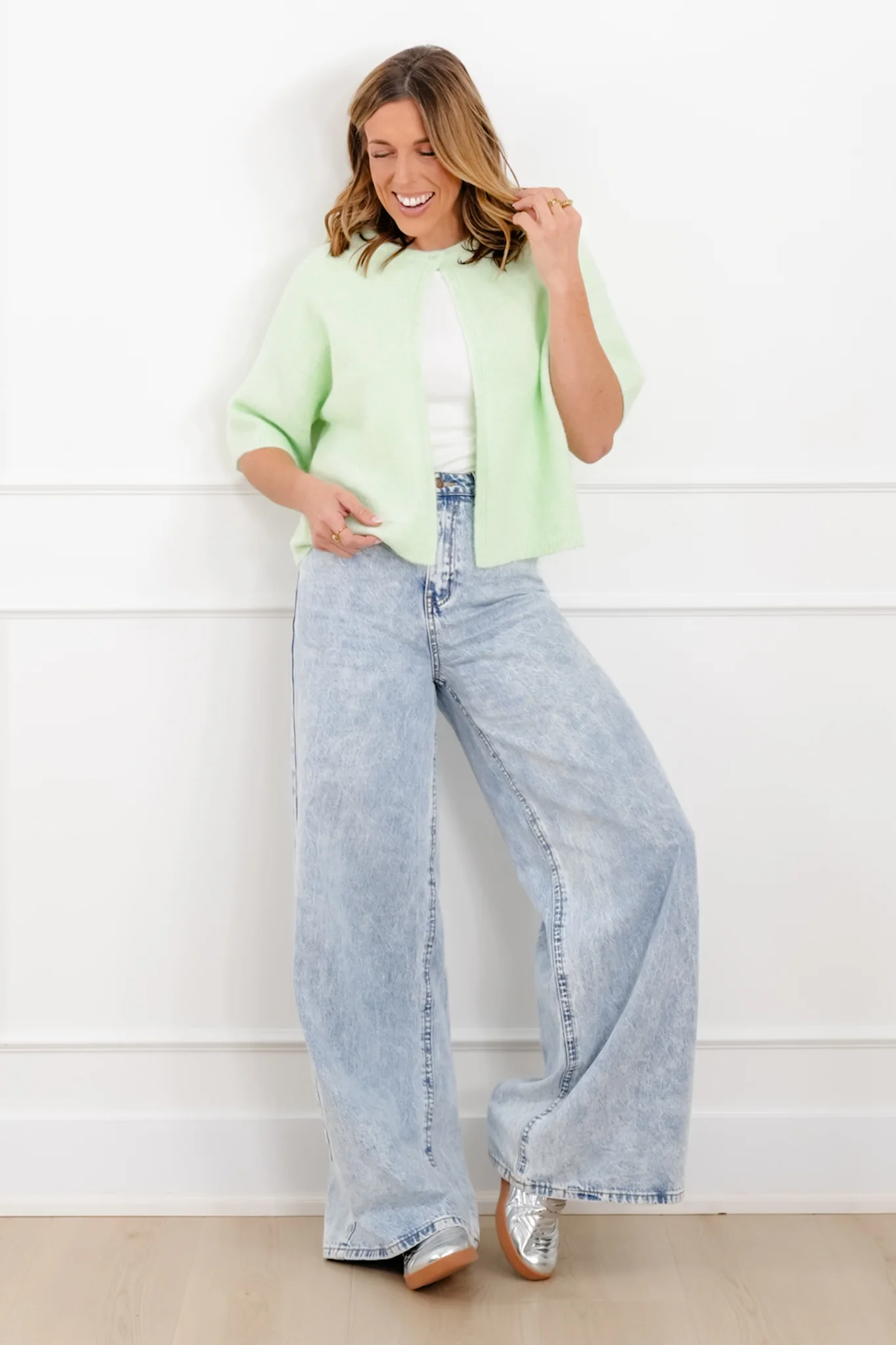 Mint Short Sleeve Single Button Sweater - Image 3