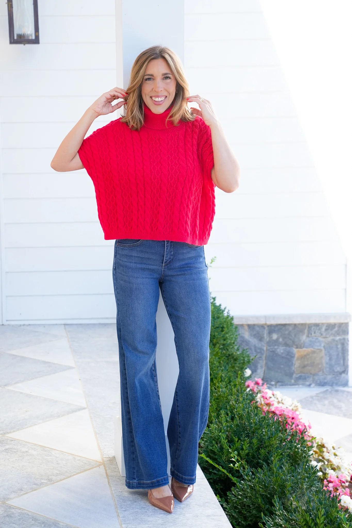 Plus/Reg Cable Knit Short Sleeve Pullover Sweater - Image 6