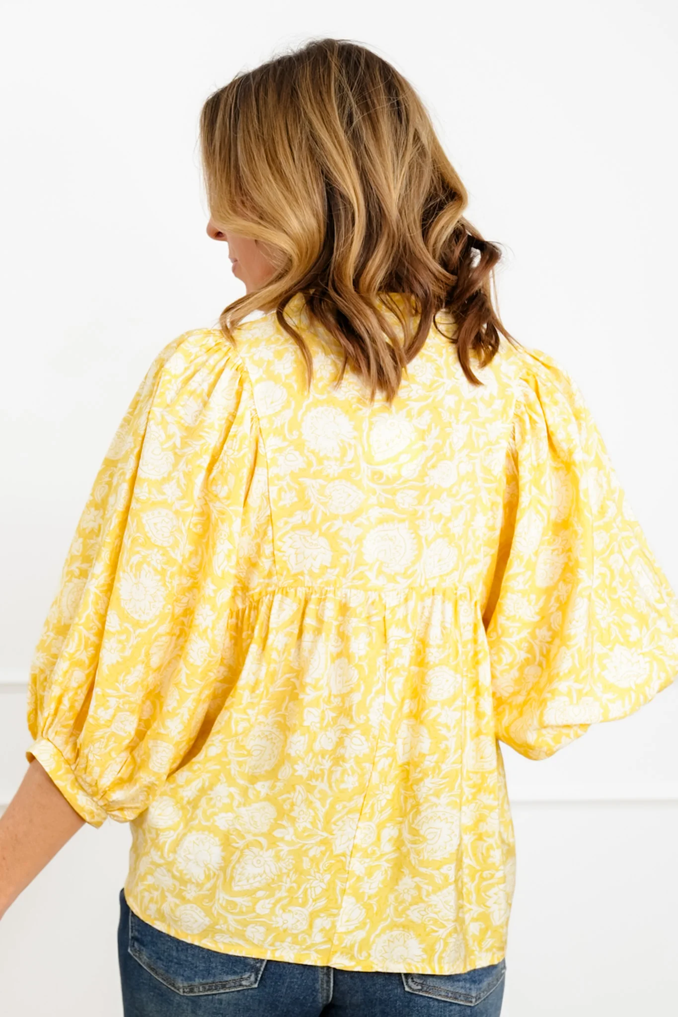 Plus/Reg Flower Print 3/4 Sleeve V Neck Blouse - Image 5