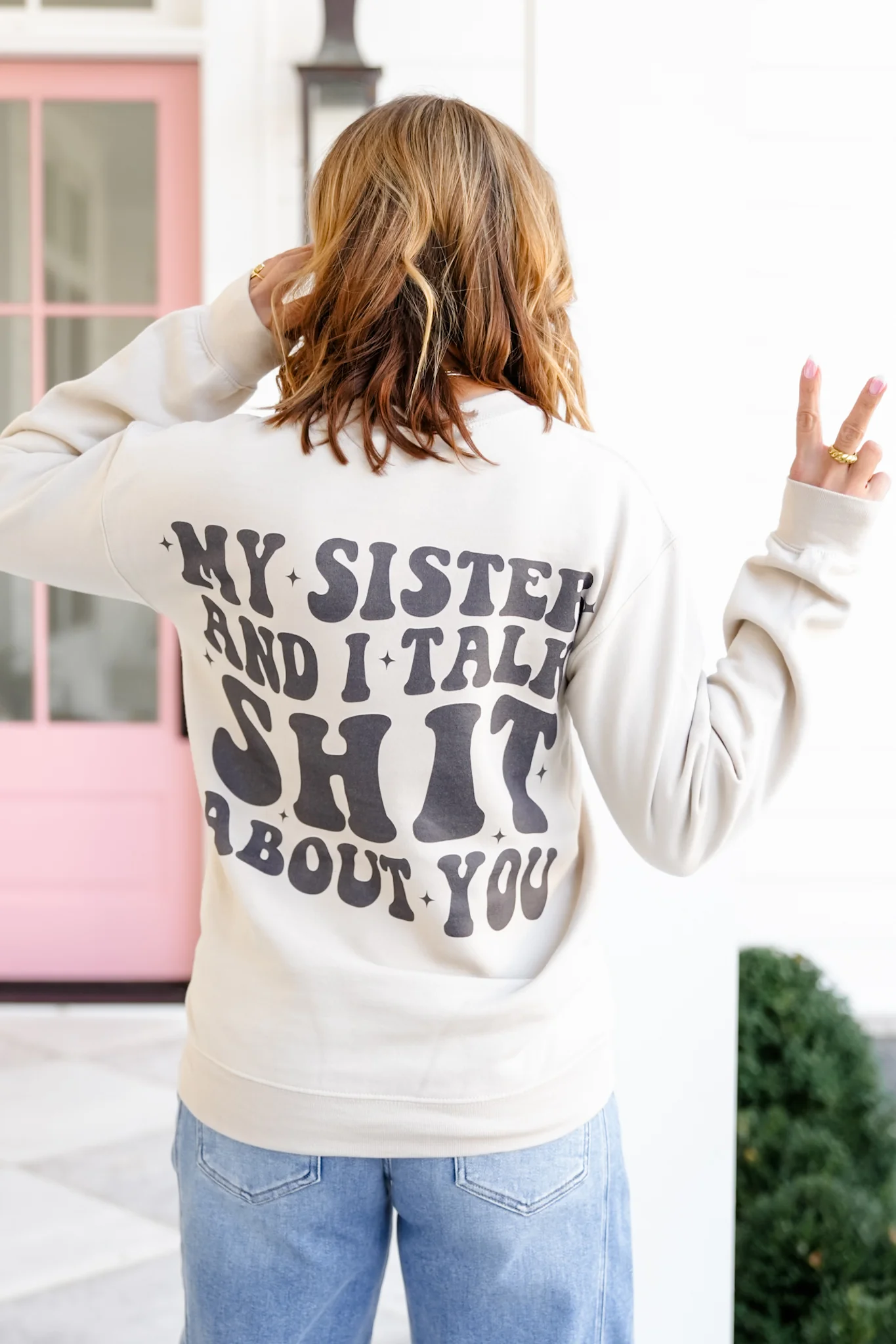 Plus/Reg Long Sleeve "My Sister And I Talk" Graphic Sweatshirt