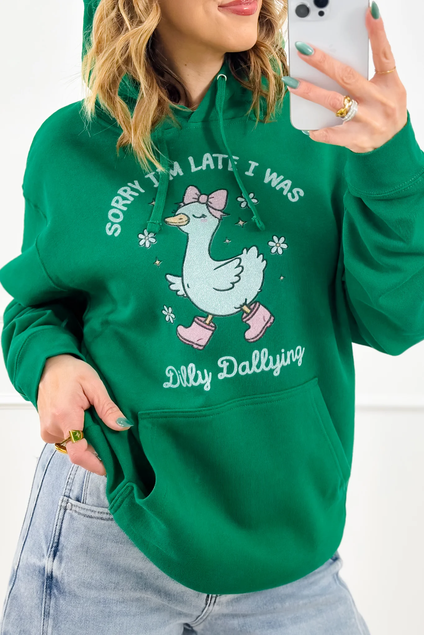 Plus/Reg Long Sleeve "Sorry I'm Late" Graphic Hoodie