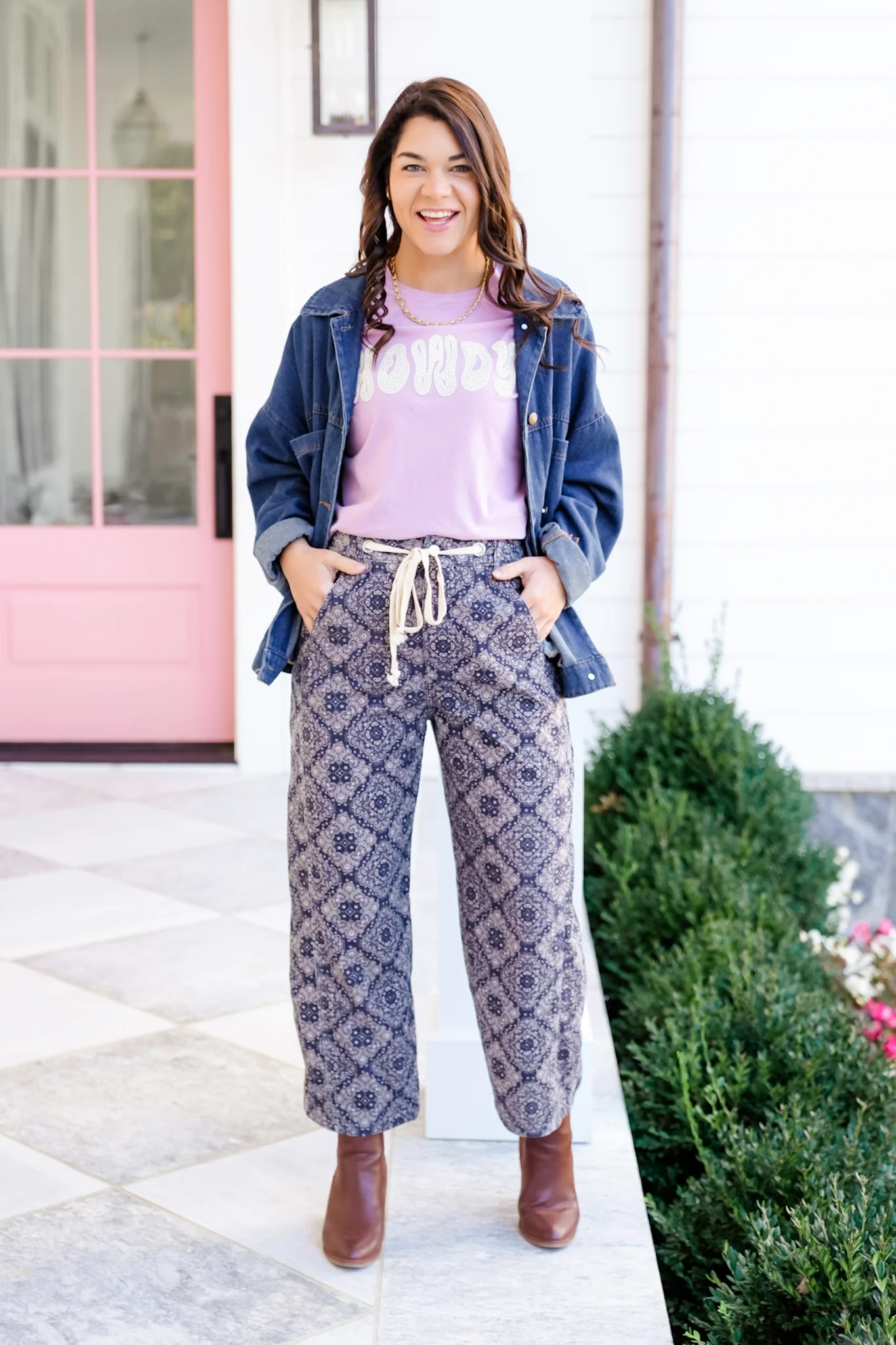 Plus/Reg Paisley Print Corduroy Straight Leg Pants - Image 4