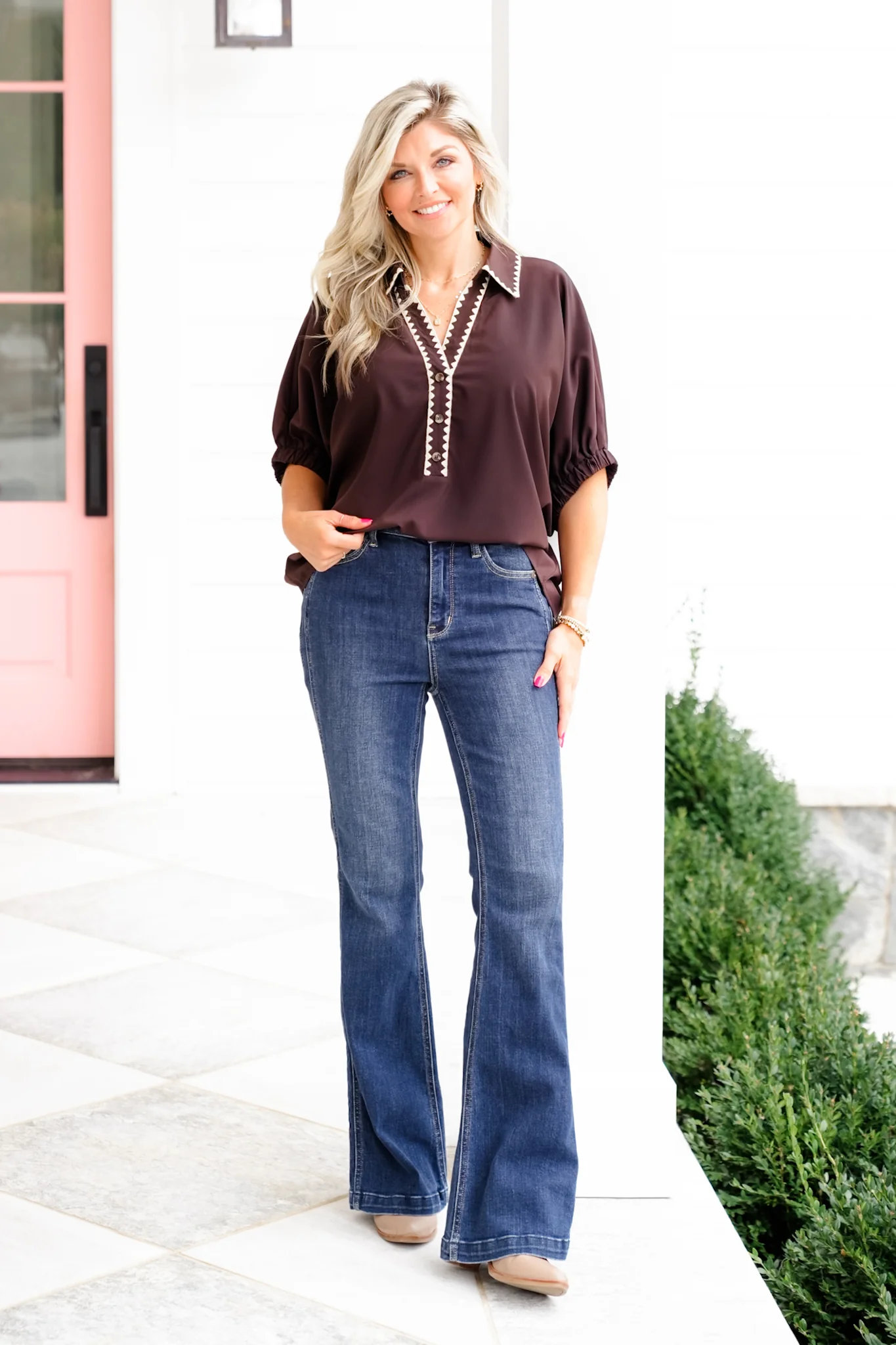 Plus/Reg Short Dolman Sleeve Top with Stitch Trim - Image 8