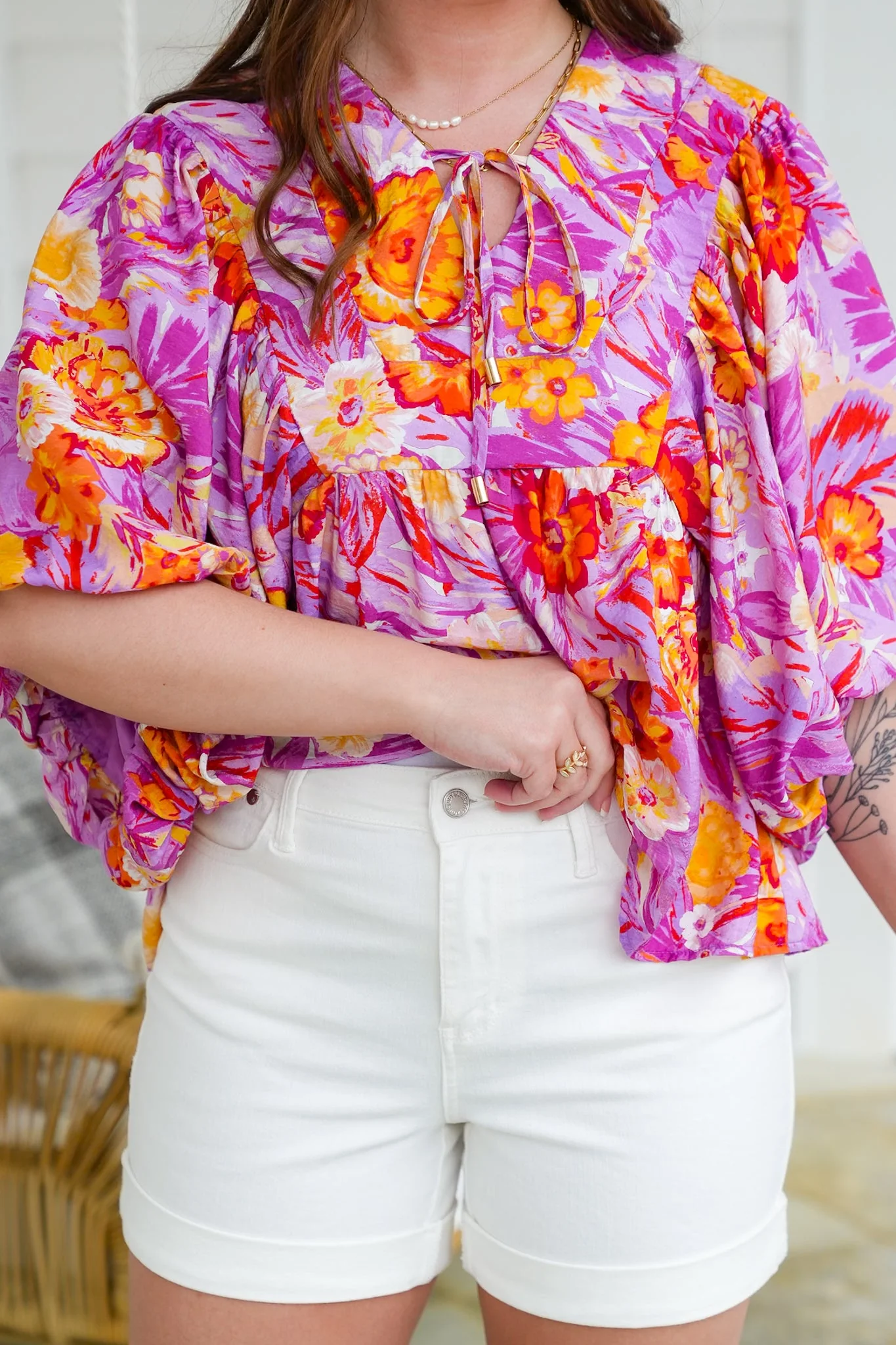 Plus/Reg Tropical Floral Print Dolman Sleeve V Neck Top - Image 13