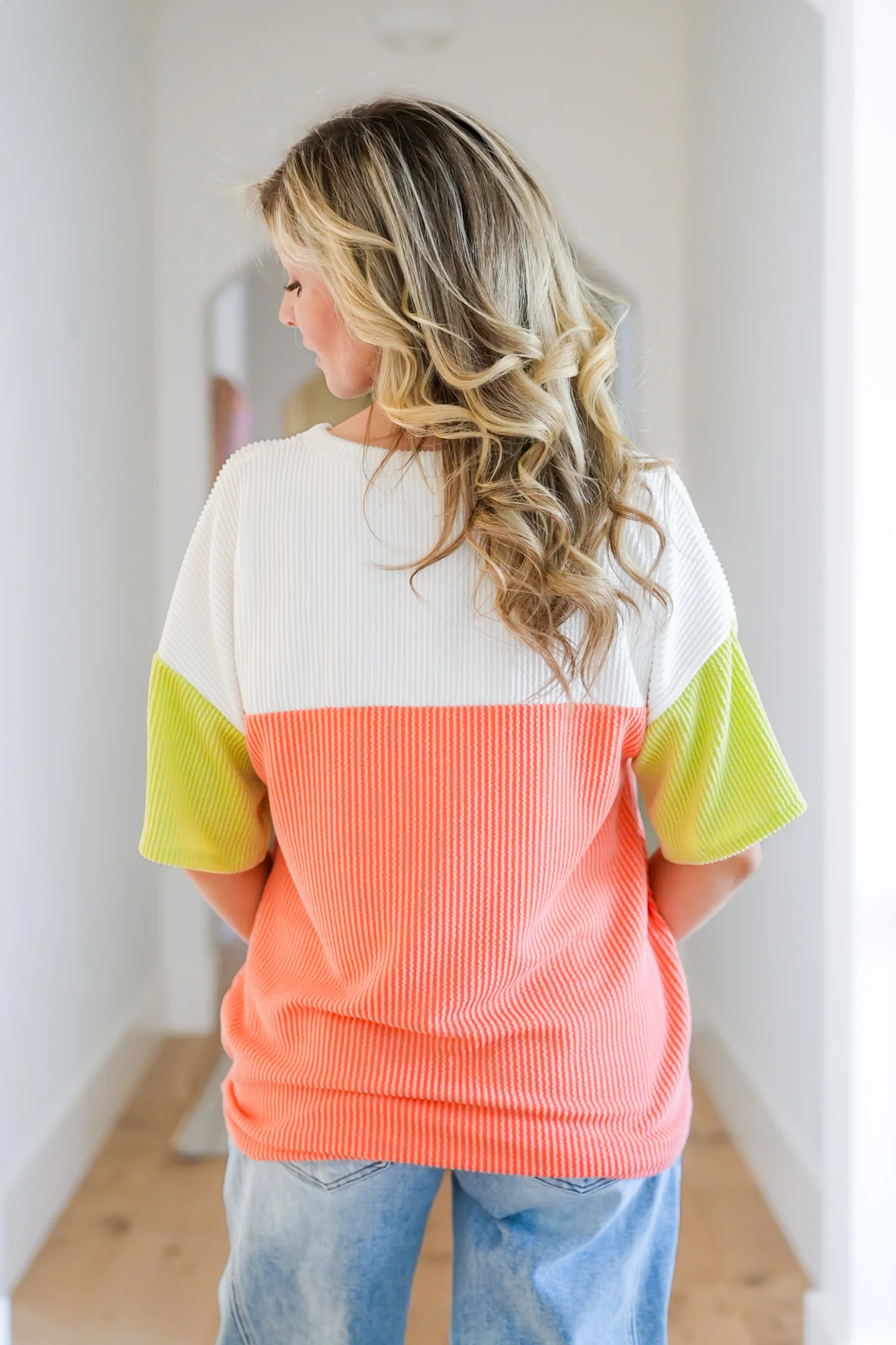 Plus/Reg Urban Rib Color Block Short Sleeve Top - Image 2