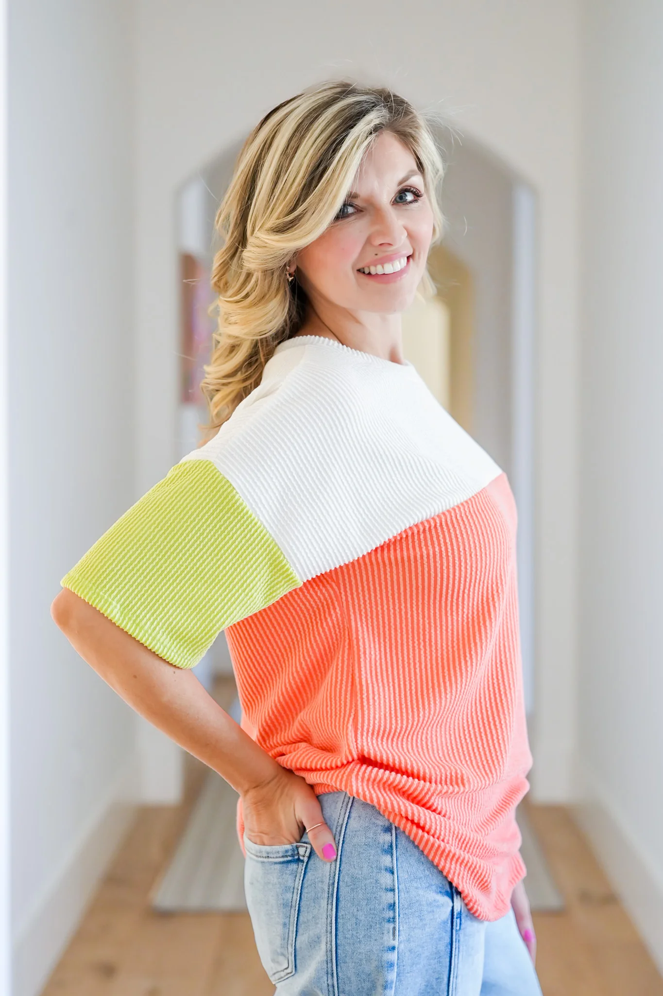 Plus/Reg Urban Rib Color Block Short Sleeve Top - Image 3