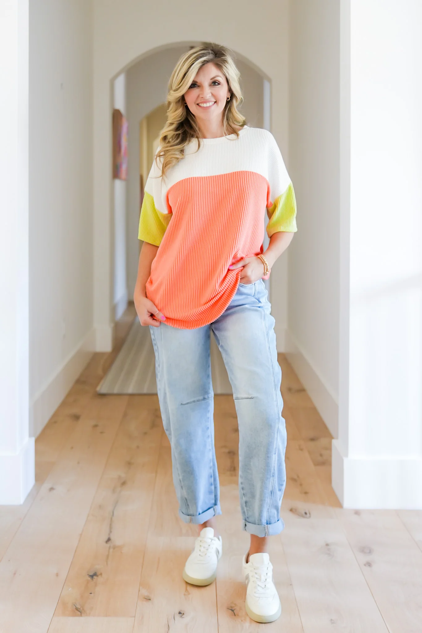 Plus/Reg Urban Rib Color Block Short Sleeve Top - Image 5