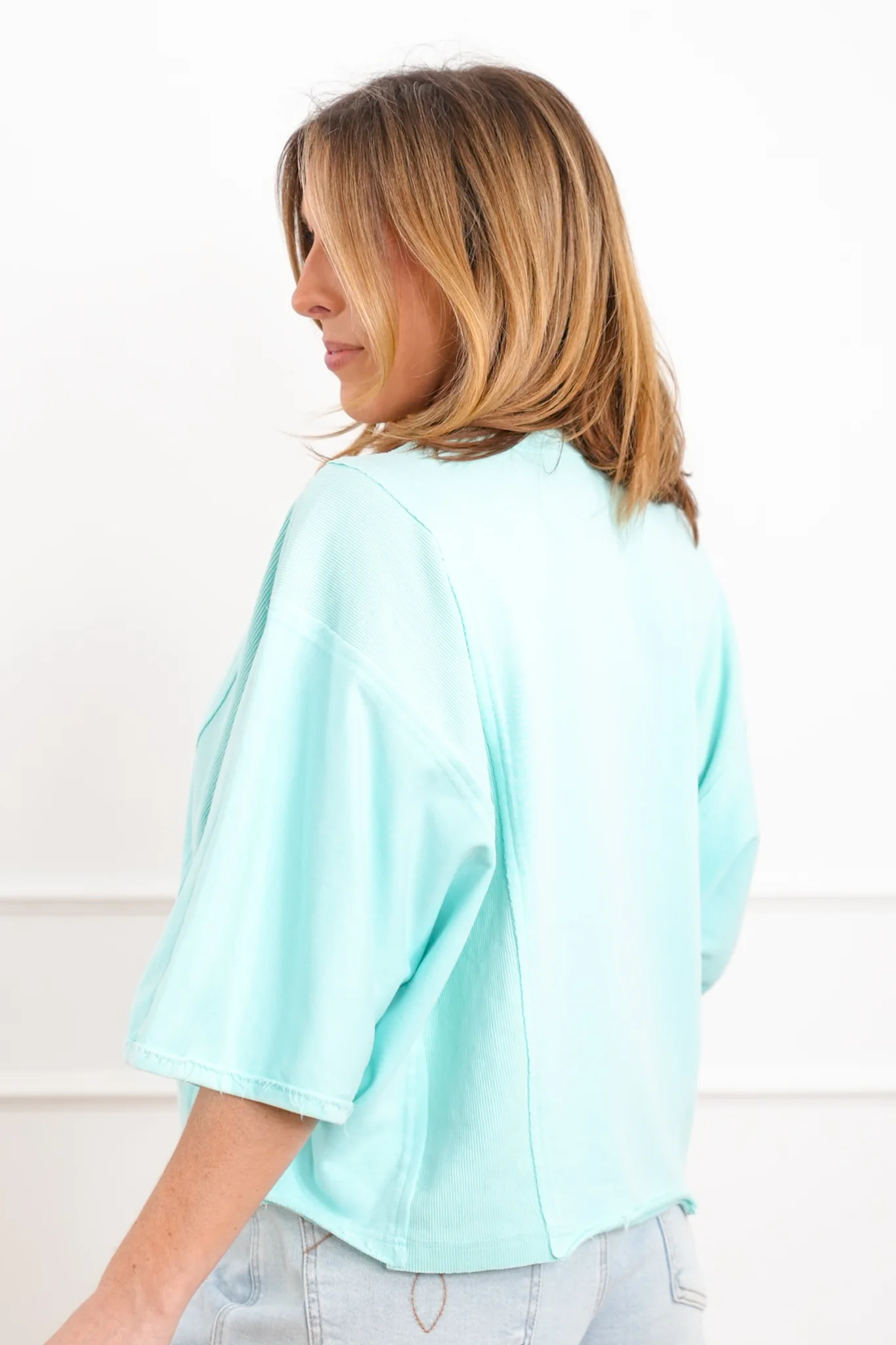 Plus/Reg Washed Half Sleeve Loose Fit Pullover Top - Image 11