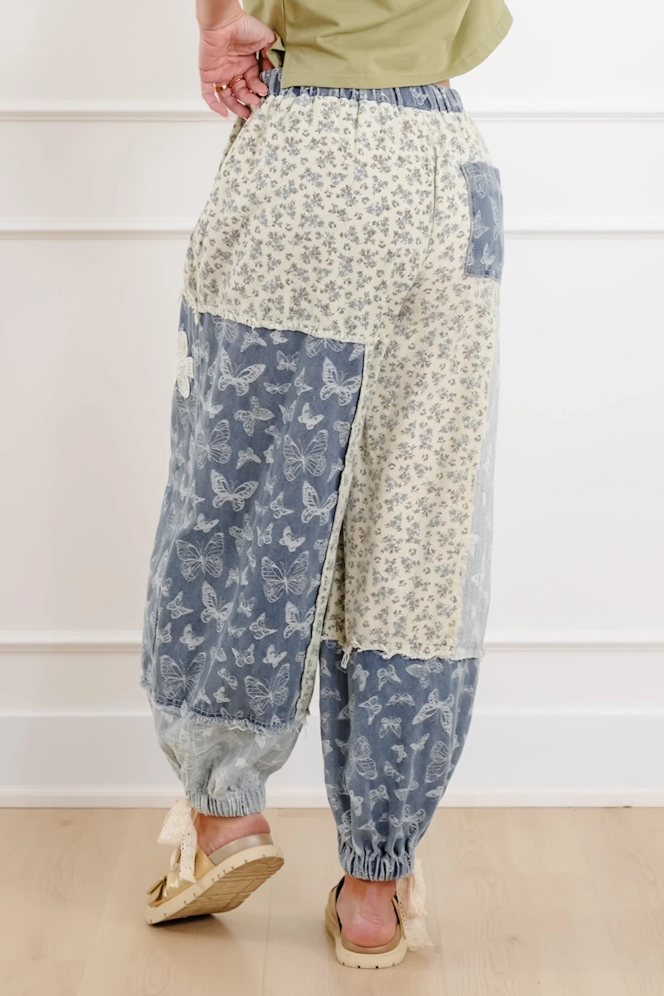 POL Butterfly Patchwork Elastic Waist Jogger Pants - Image 5