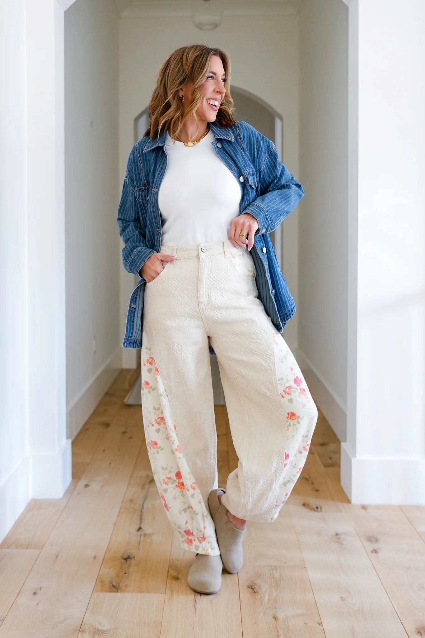 POL Floral and Textured Print Pants with Pleated Hem - Image 2
