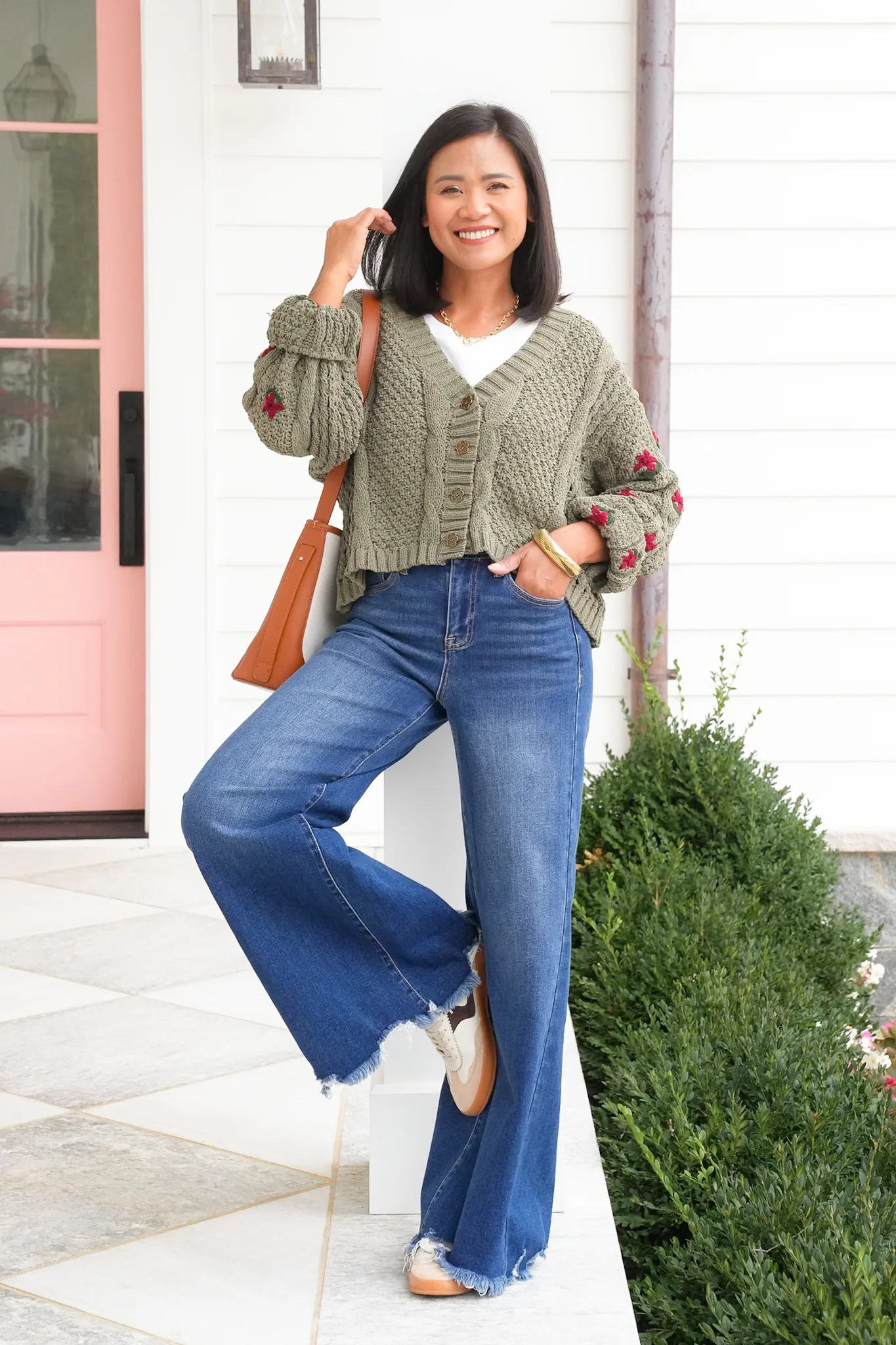 POL Floral Embroidered Long Sleeve Button Up Sweater - Image 11