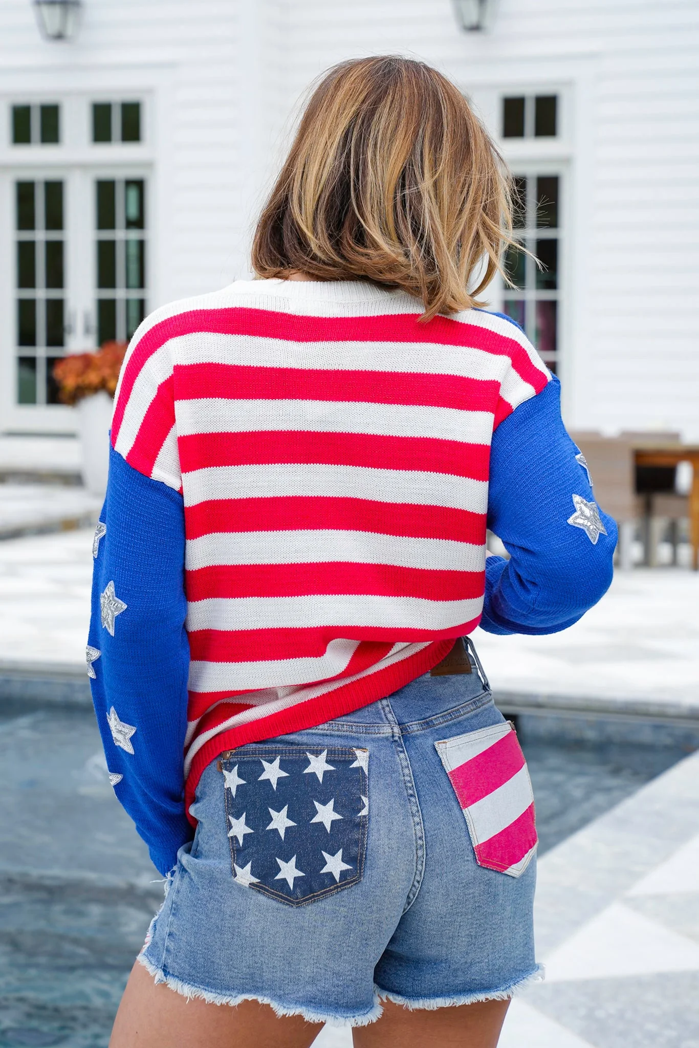 Restock! American Flag Long Sleeve Pullover Sweater with Sequin Detail - Image 5