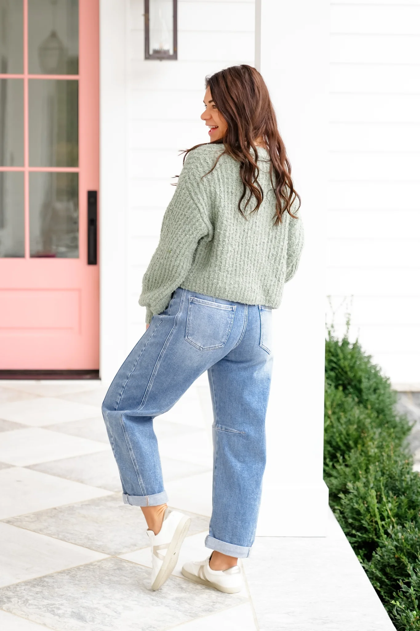 Risen High Rise Medium Wash Boyfriend Cuffed Barrel Jeans - Image 13
