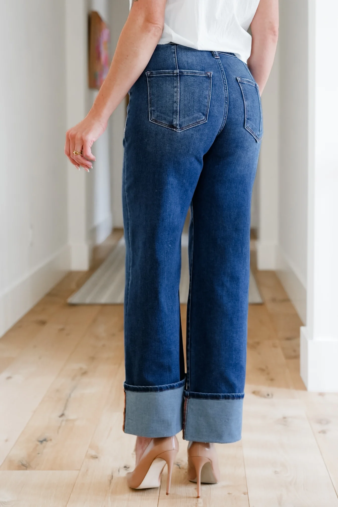 Risen Multi Inseam High Rise Dark Wash Cropped Wide Cuffed Straight Leg Jeans - Image 7