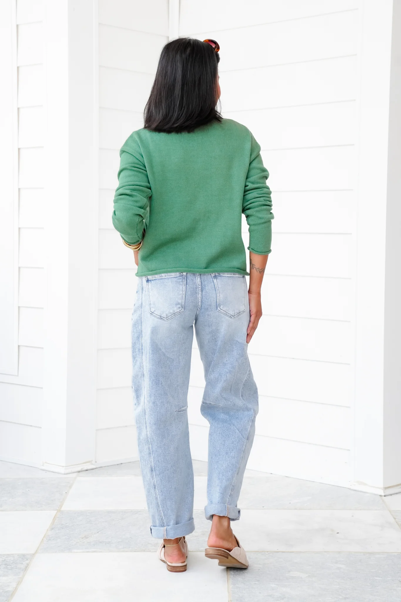Restock! Risen High Rise Light Wash Boyfriend Cuffed Barrel Jeans - Image 5
