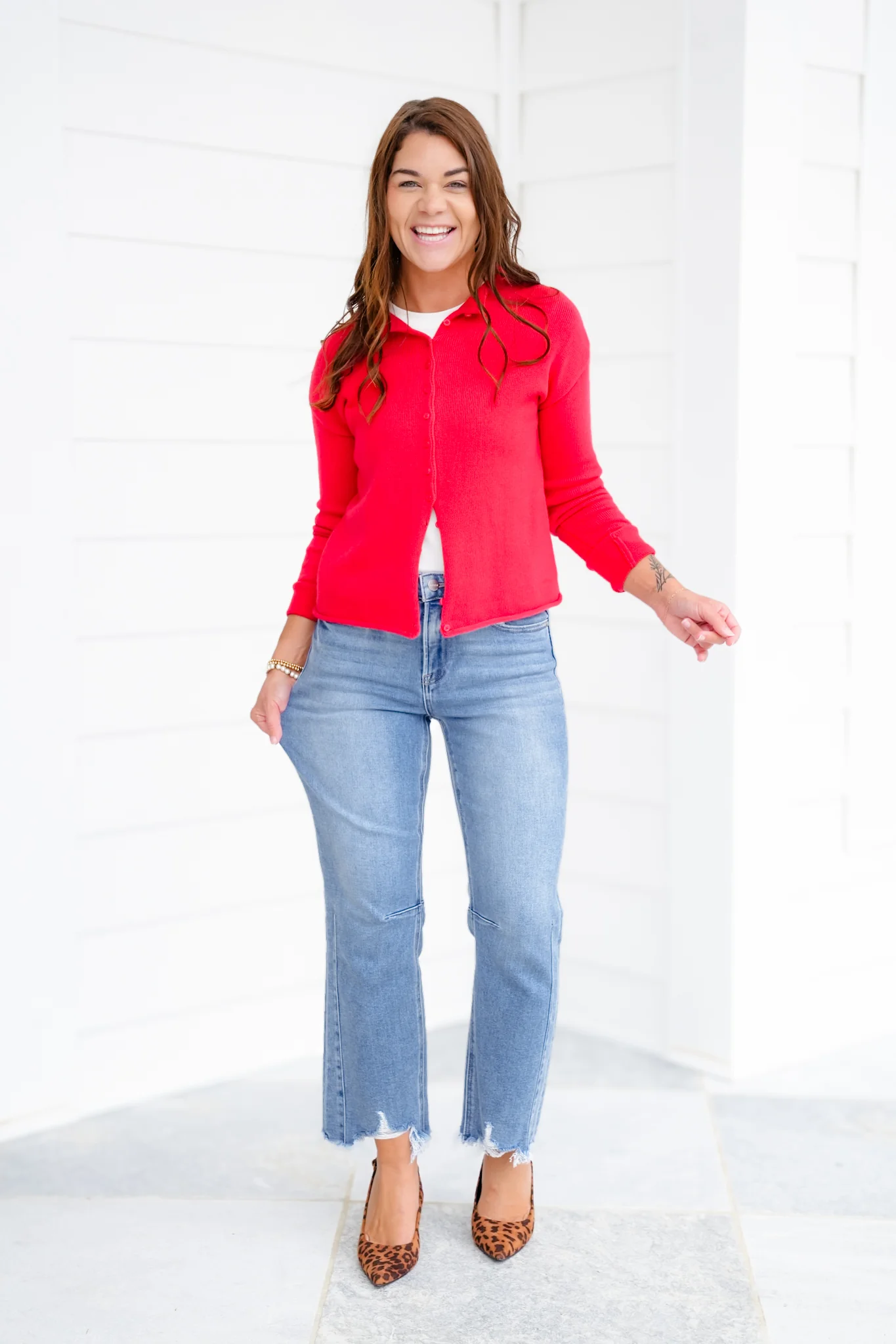 Risen High Rise Medium Wash Crop Straight Leg Jeans with Step Hem - Image 18