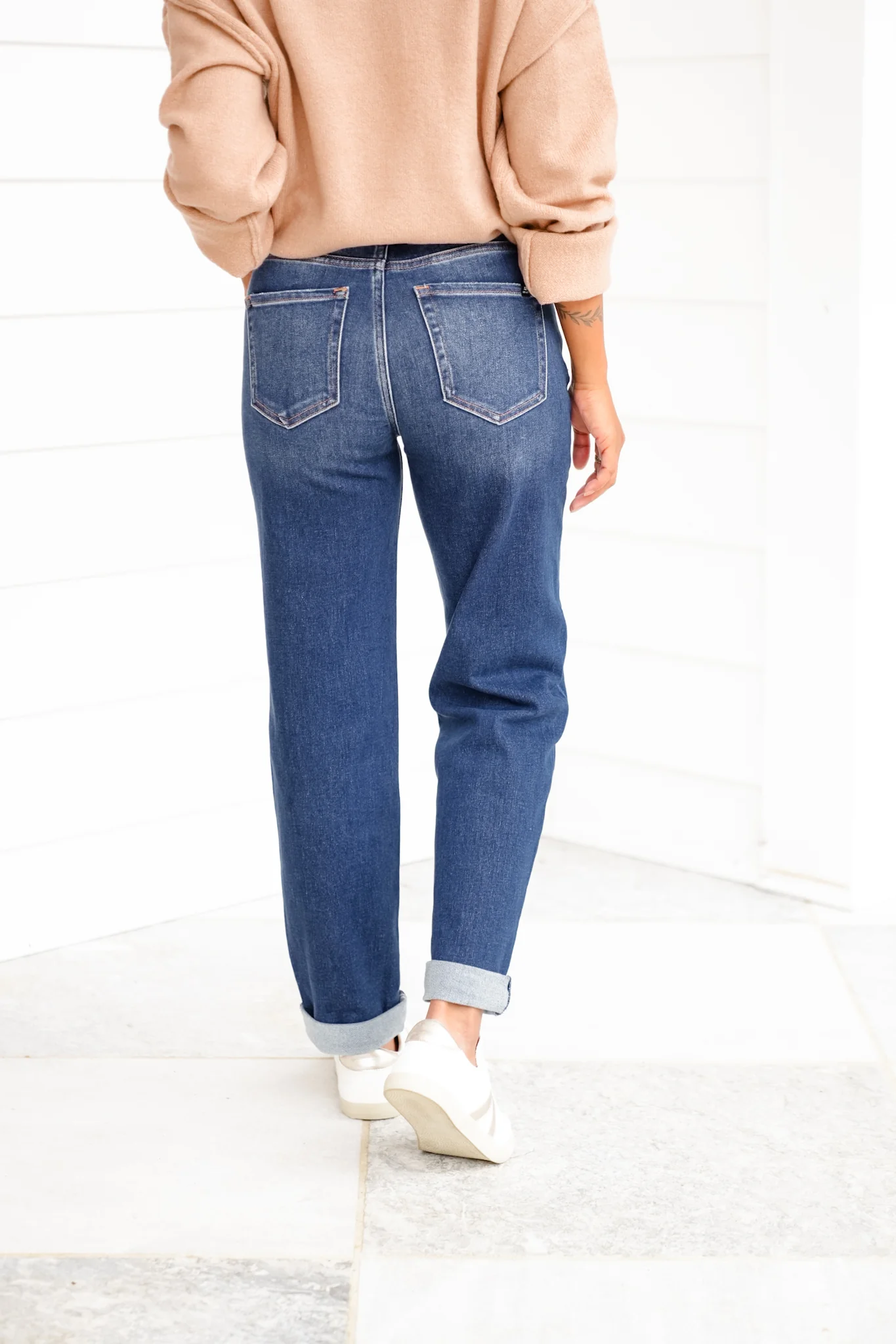 J21 Eleven By Risen Mid Rise Dark Wash Cuffed Boyfriend Jeans - Image 3