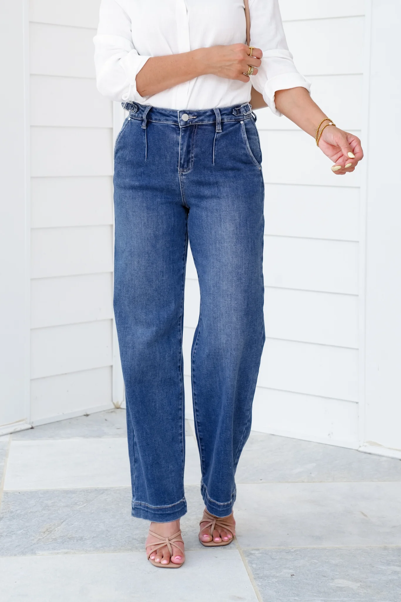 Risen High Rise Medium Wash Adjustable Waistband Wide Leg Pleated Jeans - Image 10
