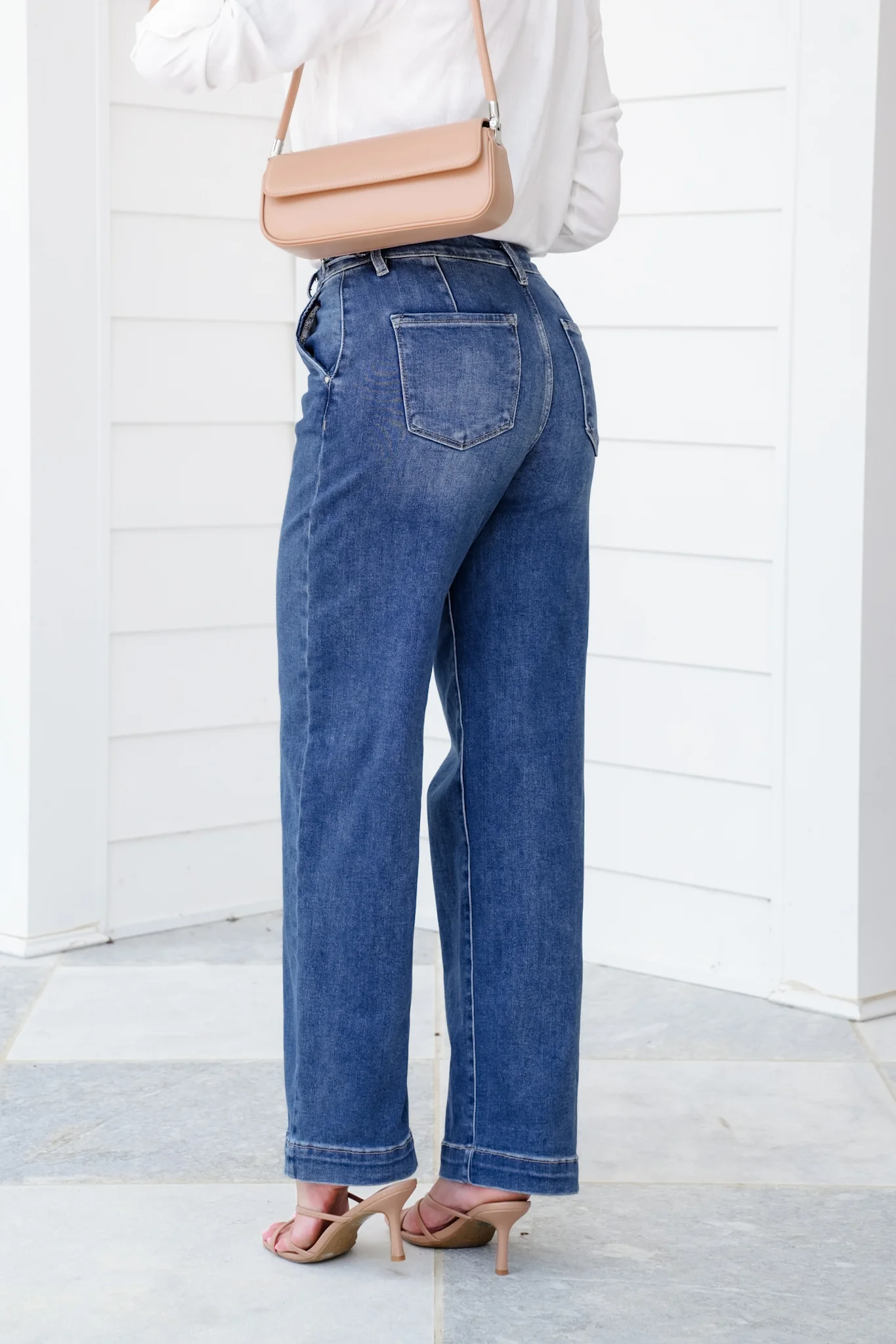 Risen High Rise Medium Wash Adjustable Waistband Wide Leg Pleated Jeans - Image 8