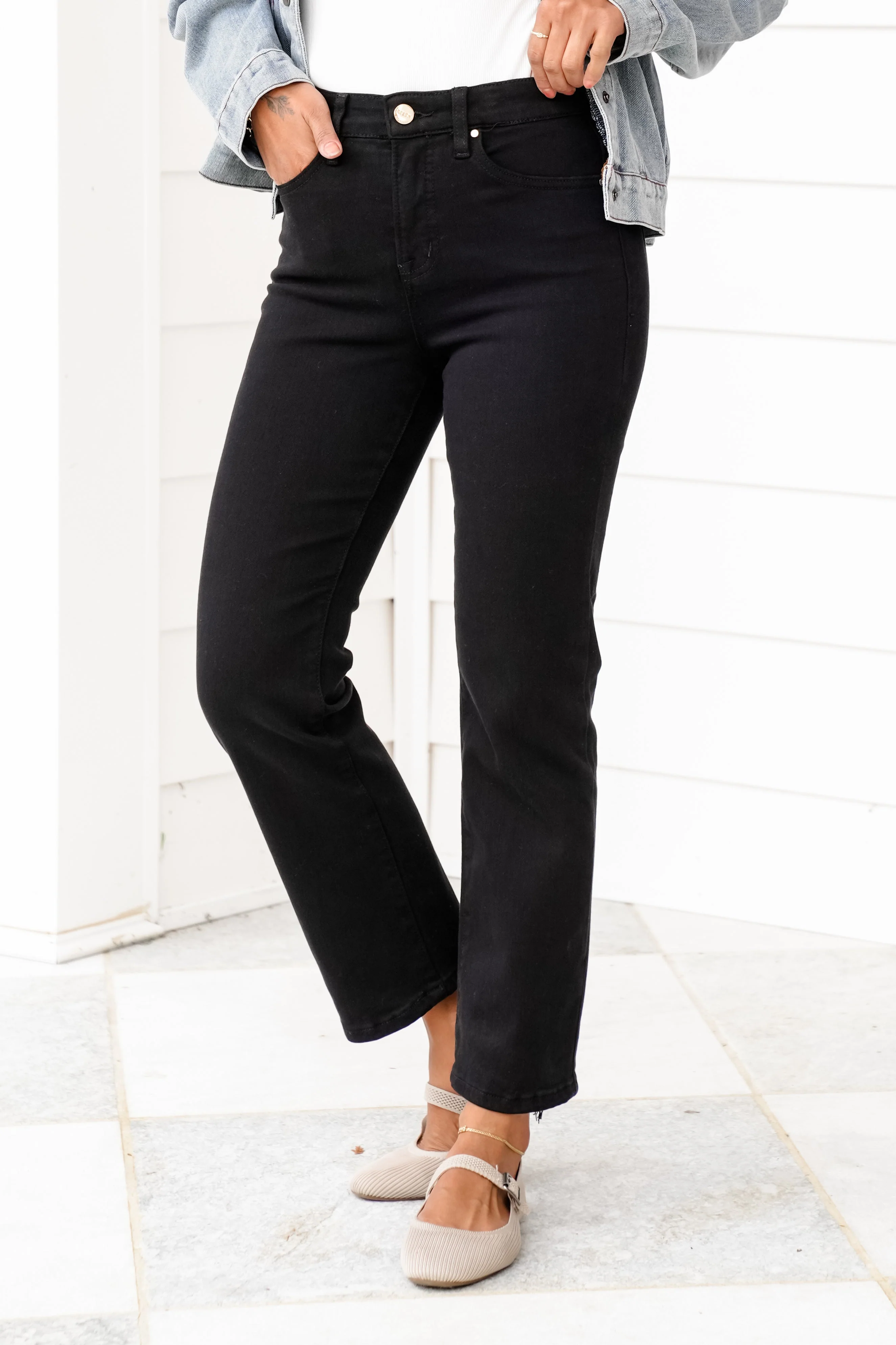 Risen She's a Ten High Rise Black Tummy Control Elastic Waistband Cropped Straight Leg Jeans - Image 5