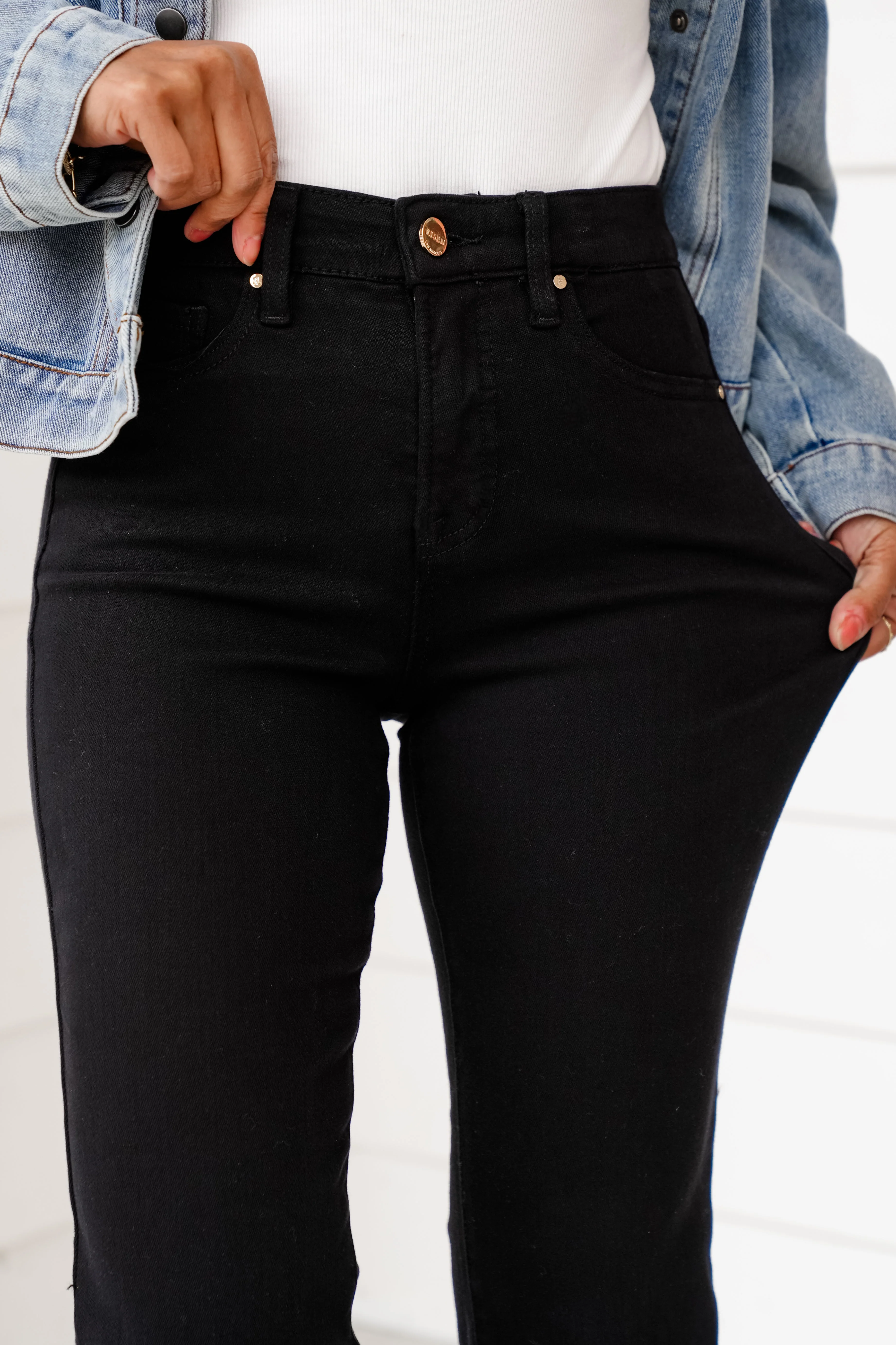 Risen She's a Ten High Rise Black Tummy Control Elastic Waistband Cropped Straight Leg Jeans - Image 6