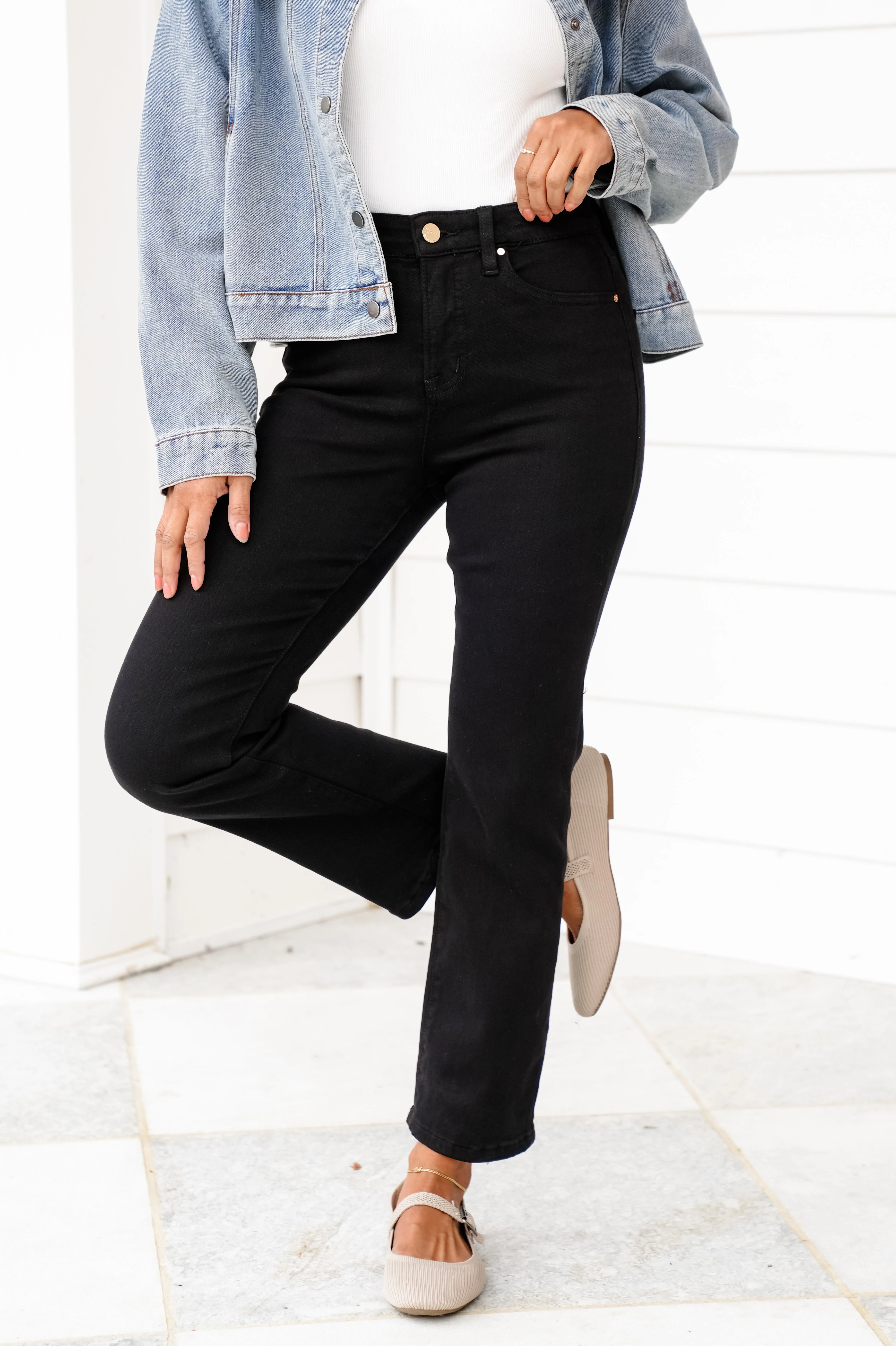 Risen She's a Ten High Rise Black Tummy Control Elastic Waistband Cropped Straight Leg Jeans - Image 8
