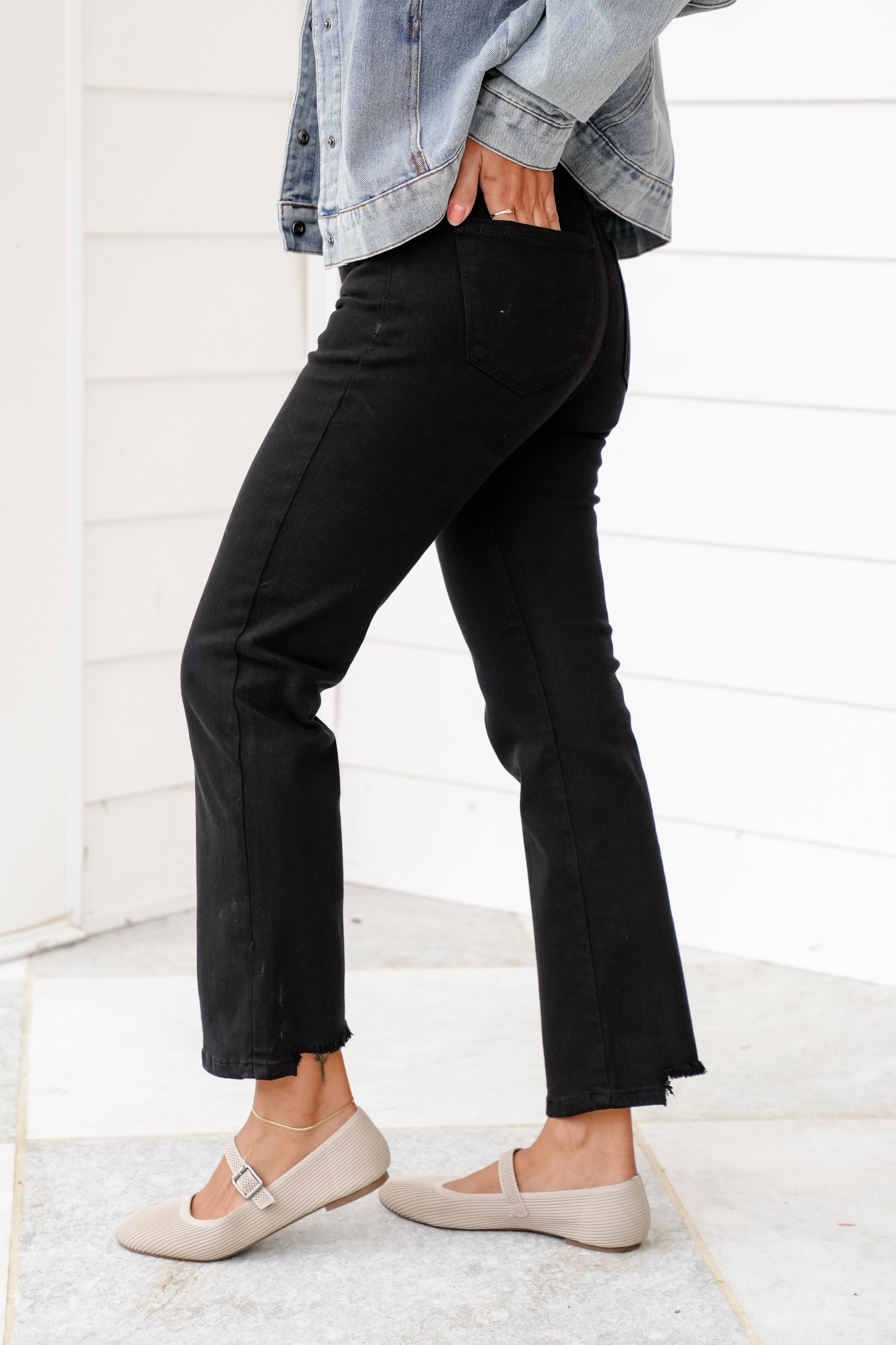 Risen She's a Ten High Rise Black Tummy Control Elastic Waistband Cropped Straight Leg Jeans - Image 9