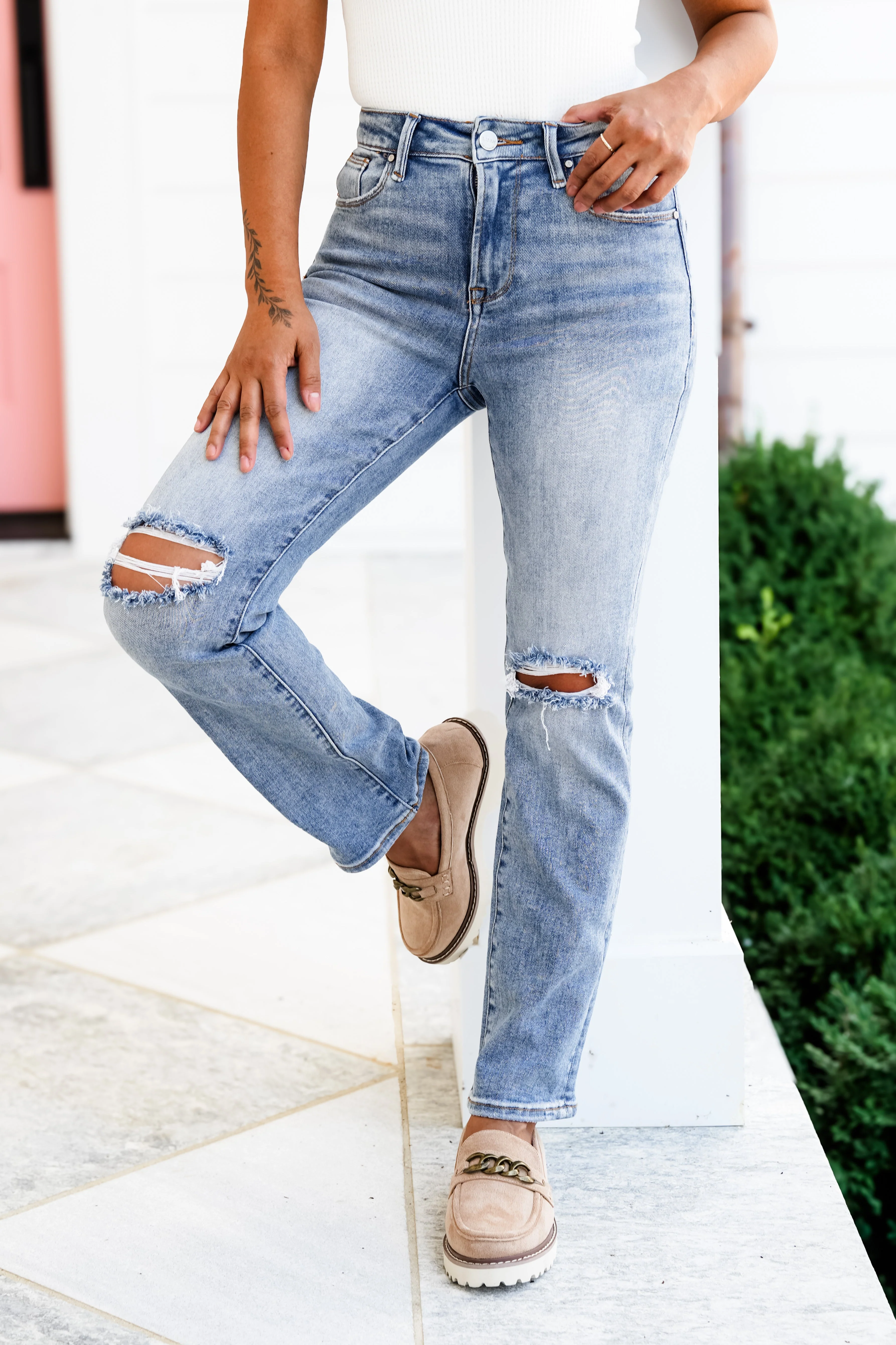 Risen Trophy Wife High Rise Medium Wash Ankle Slim Straight Leg - Image 5