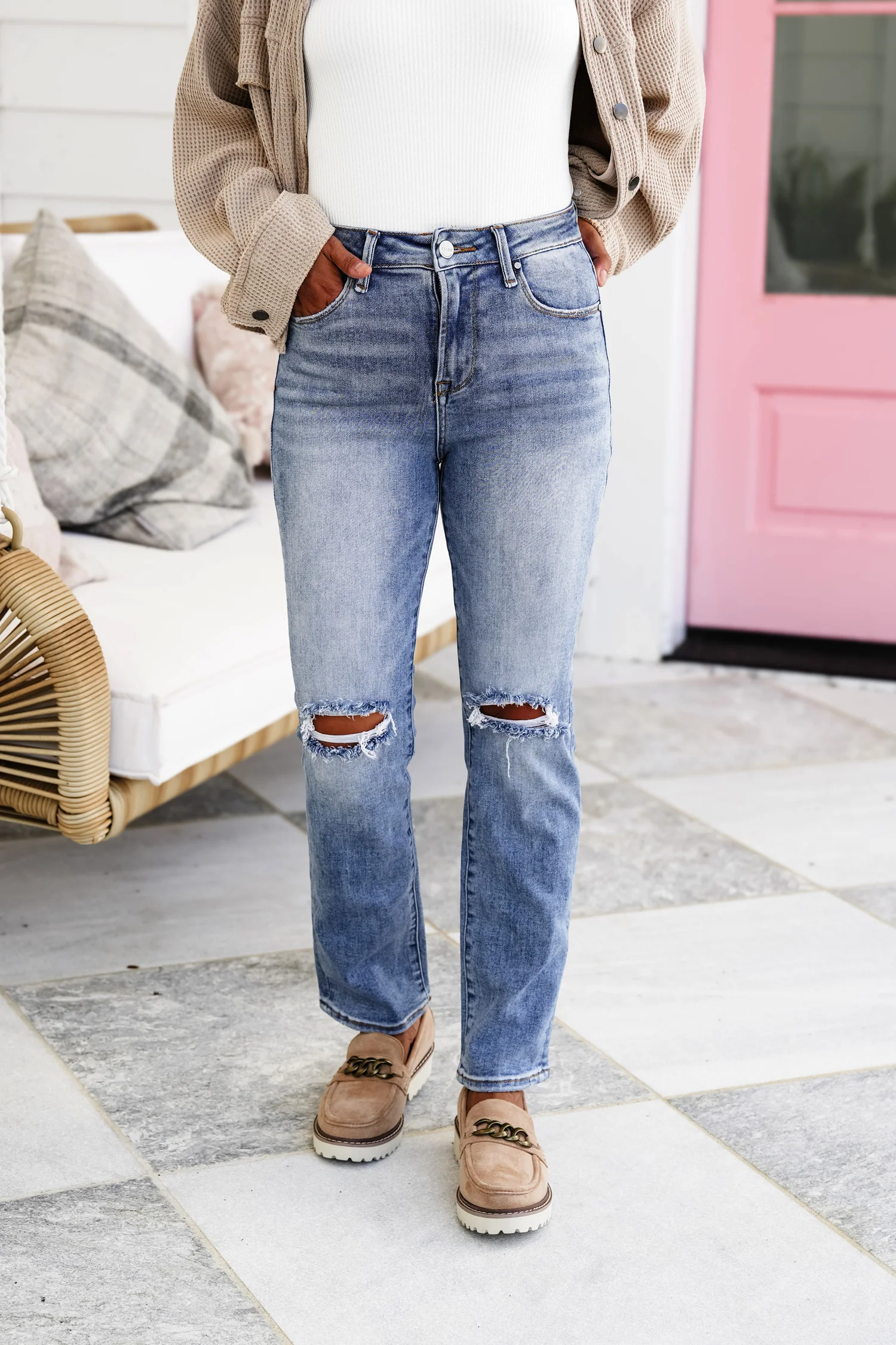 Risen Trophy Wife High Rise Medium Wash Ankle Slim Straight Leg - Image 7