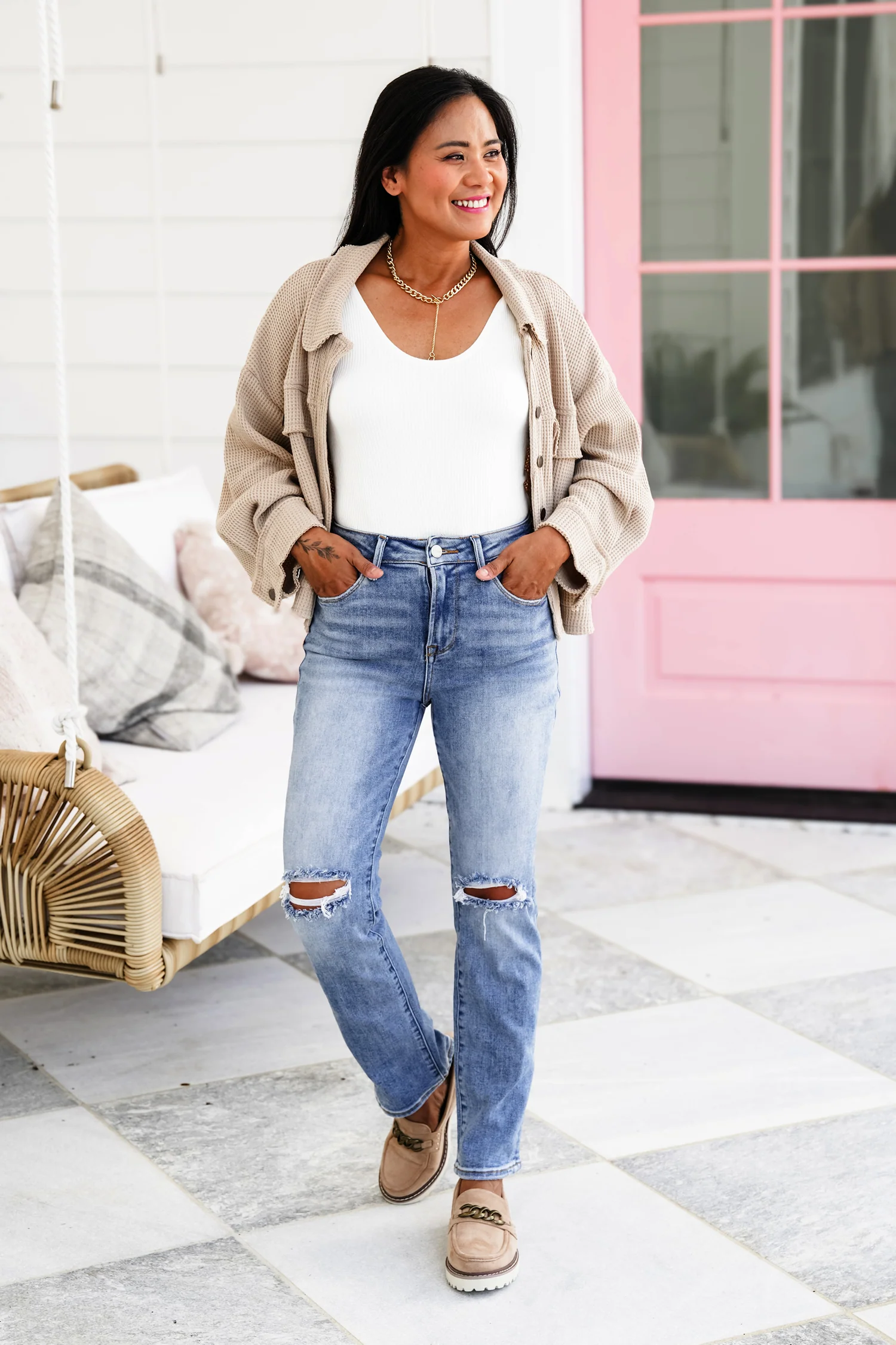 Risen Trophy Wife High Rise Medium Wash Ankle Slim Straight Leg - Image 8