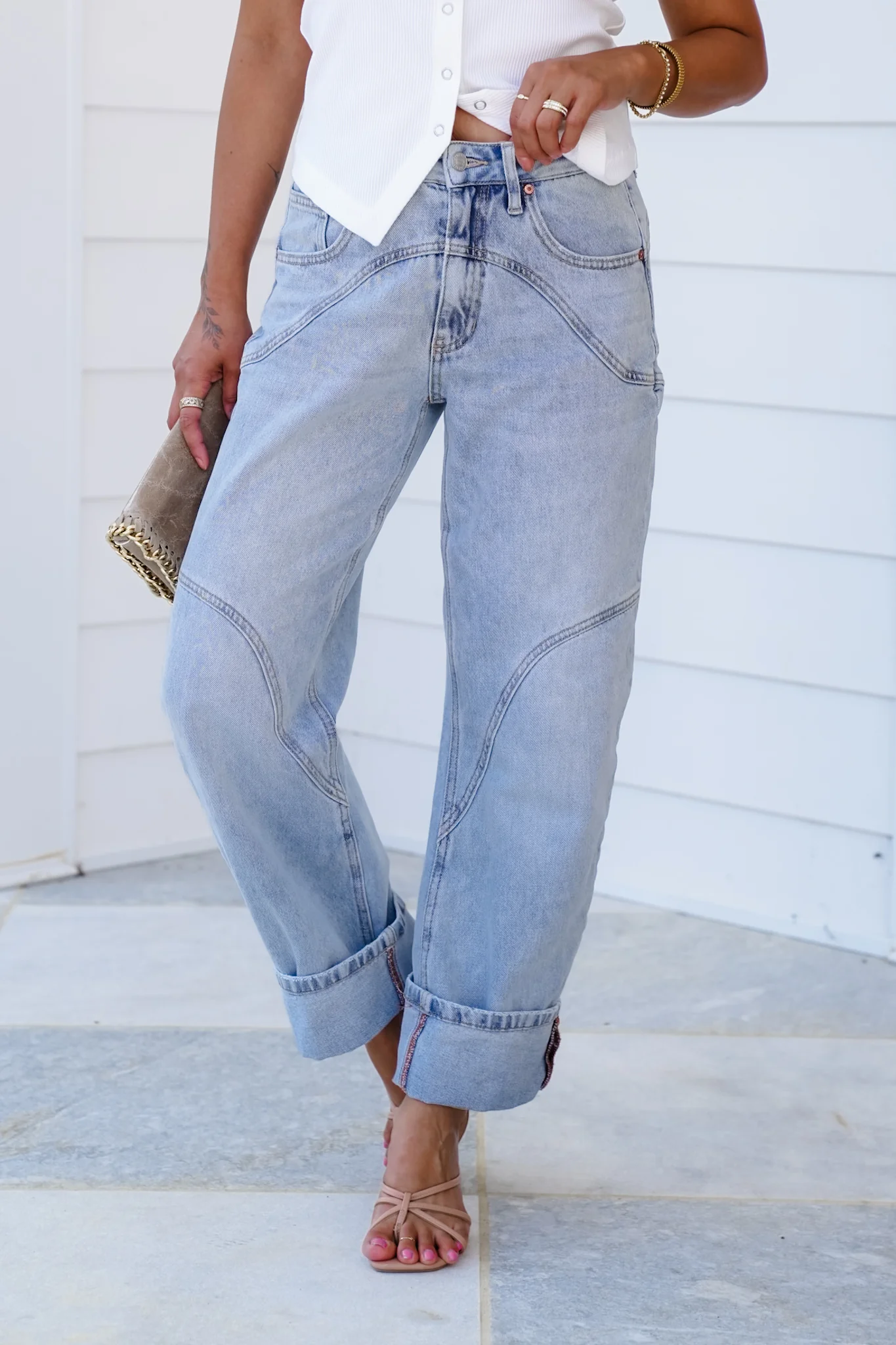 Restock! Saige High Rise Light Wash Barrel Jeans with Wide Cuff - Image 5