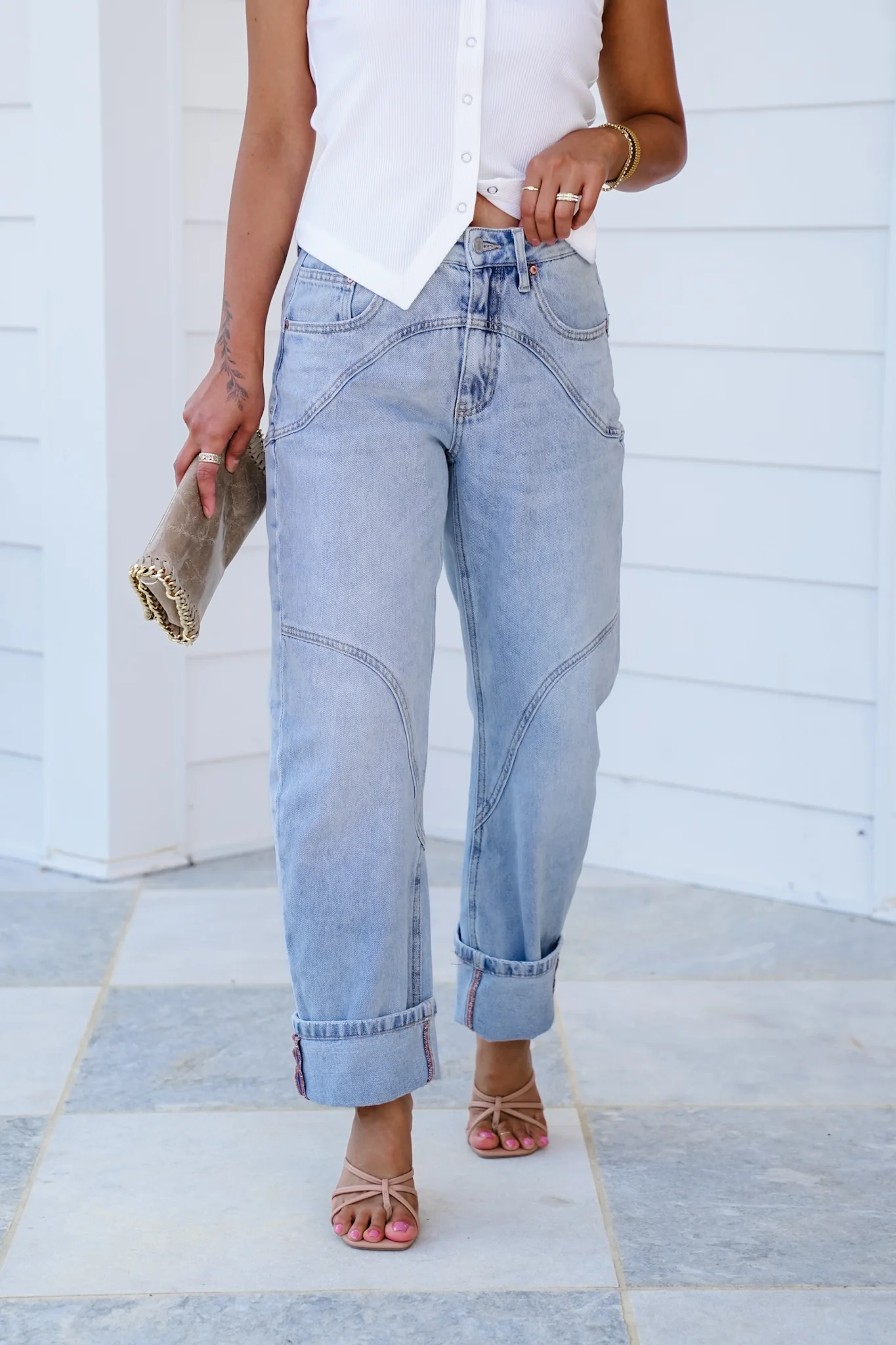 Restock! Saige High Rise Light Wash Barrel Jeans with Wide Cuff - Image 6