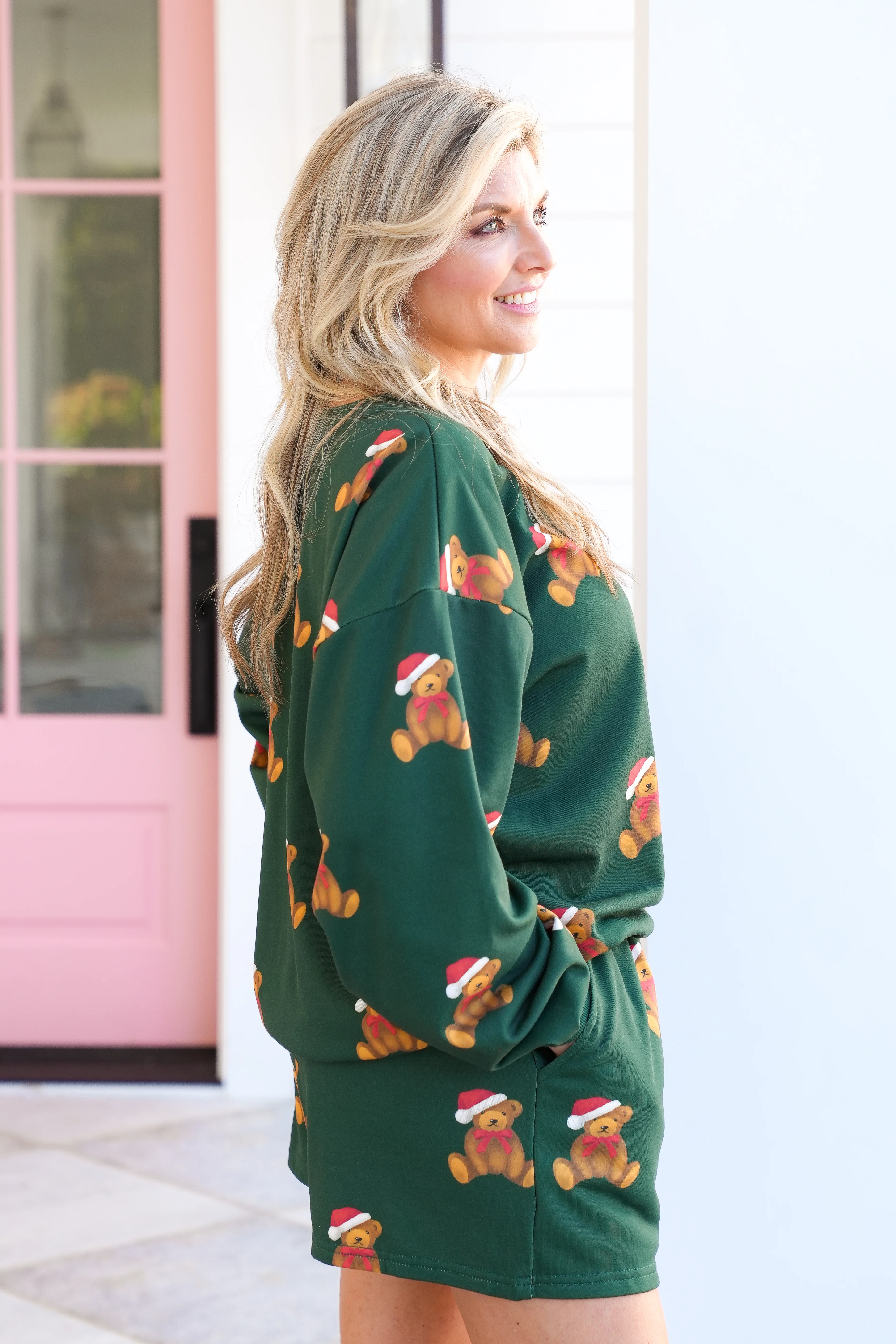 Santa Teddy Bear Print Long Sleeve Top and Shorts Lounge Set - Image 4