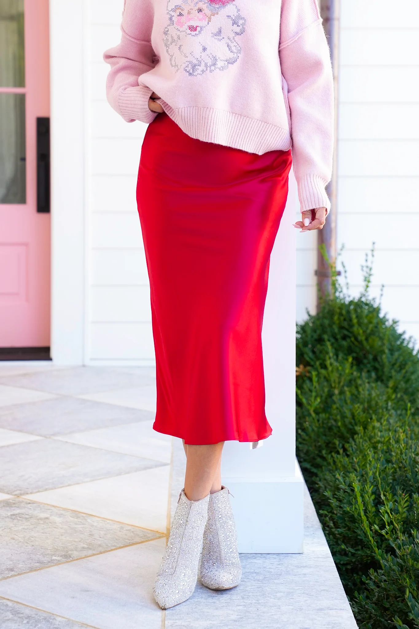Satin Elastic Back Midi Skirt - Image 3
