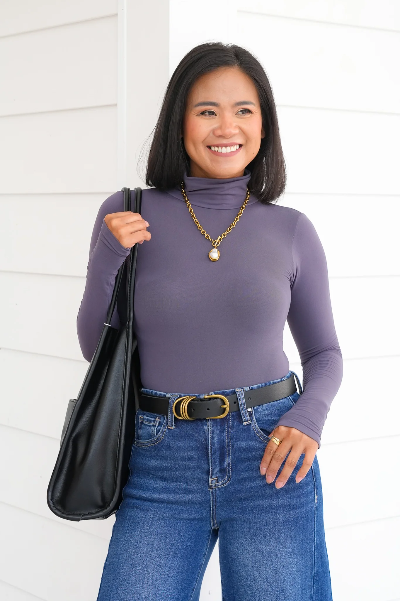 Seamless Long Sleeve Turtleneck Bodysuit with Thumbholes - Image 2